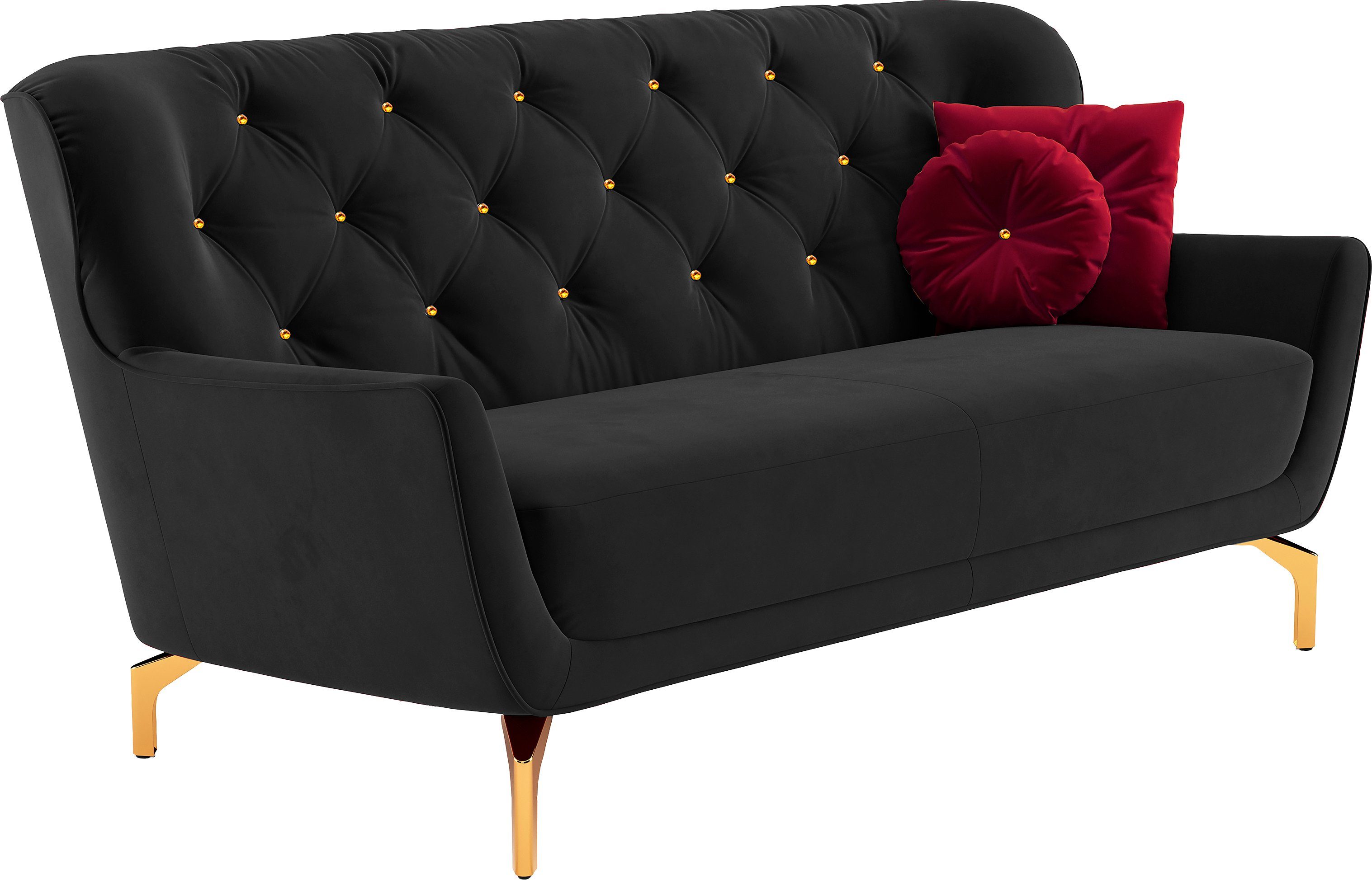 sit&more 3-zitsbank Orient 3 incl. 2 sierkussens met strassteentjes, goudkleurige metalen poten