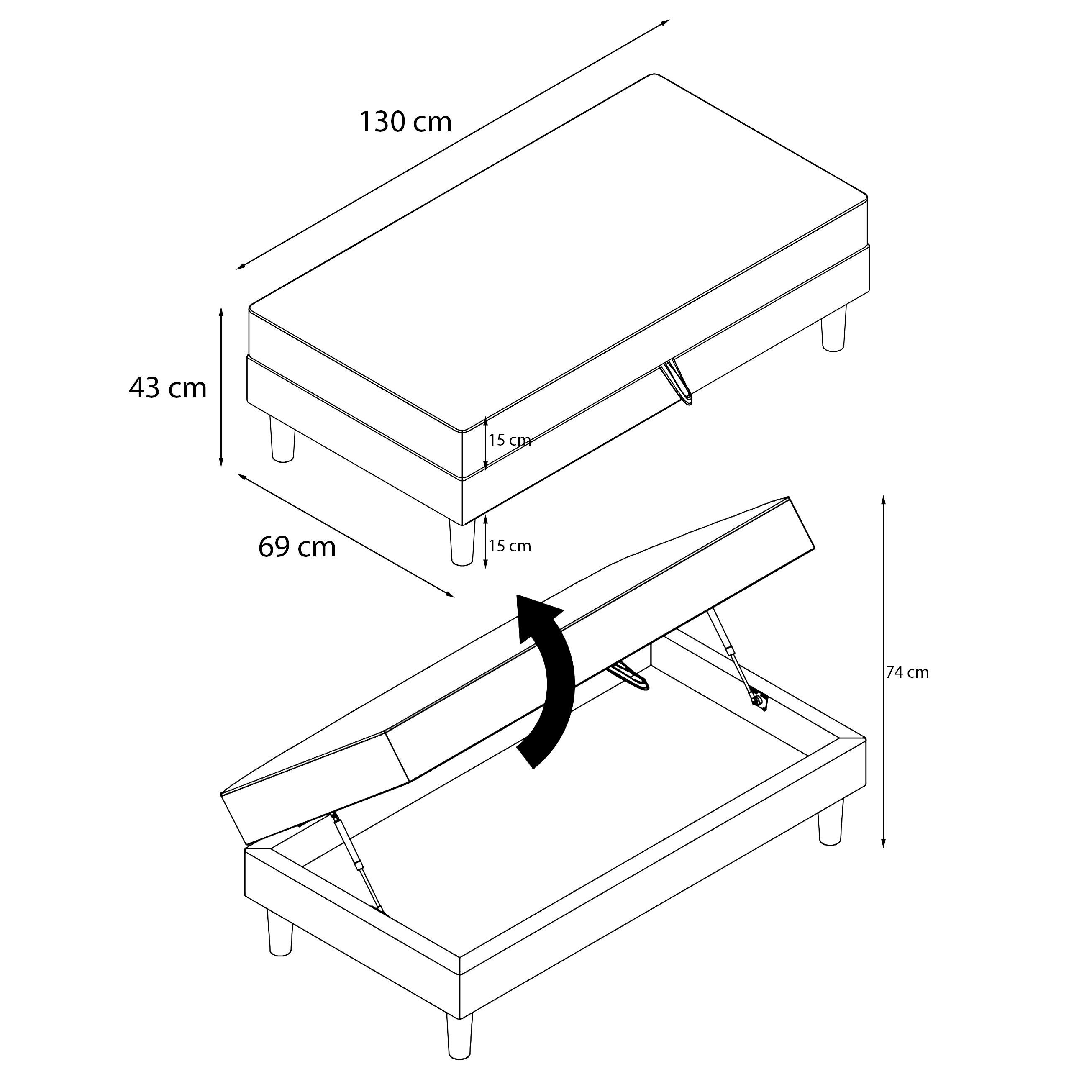 Dorel Home Hocker met bergruimte Lilly met bergruimte, vrij in ruimte plaatsbaar, zithoogte 43 cm (1 stuk)