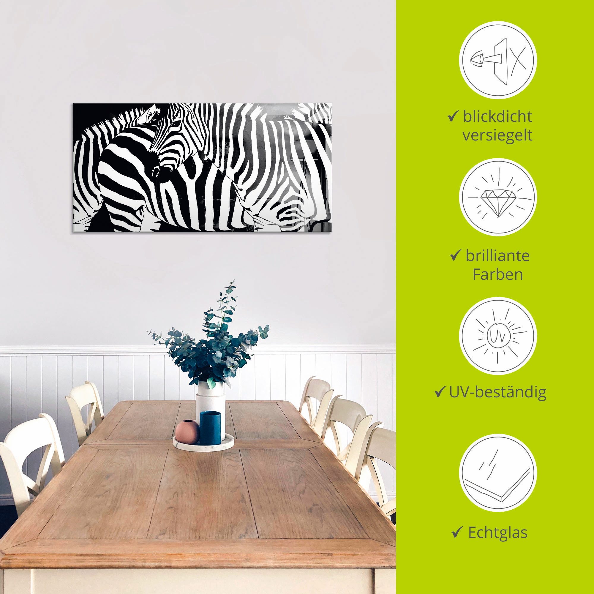 Artland Print op glas Zebrastrepen in verschillende maten