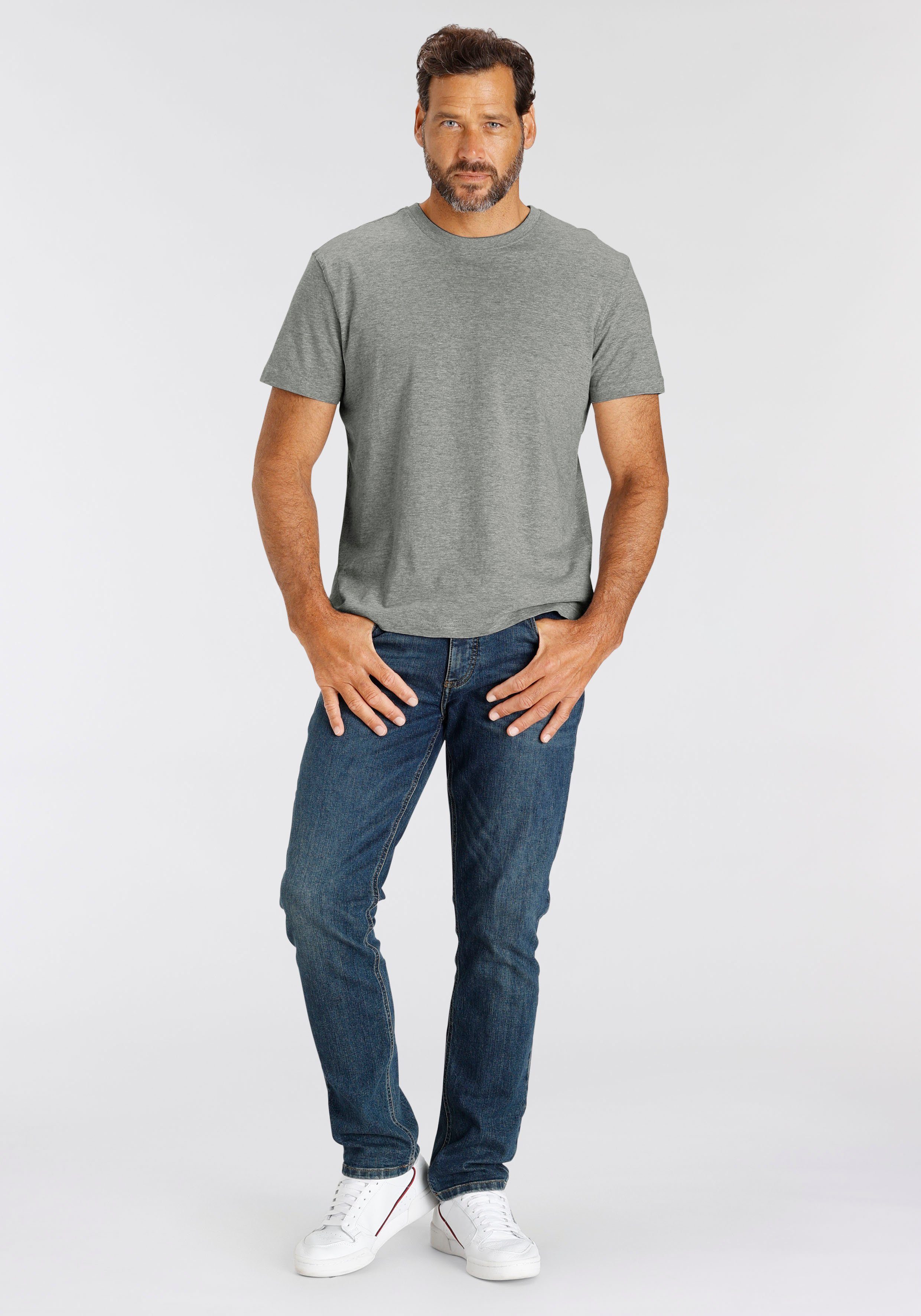 Man's World T-shirt Nieuwe kleuren! Korte mouw, effen kleur, ronde hals, van katoen(3-delig, Set van 3)