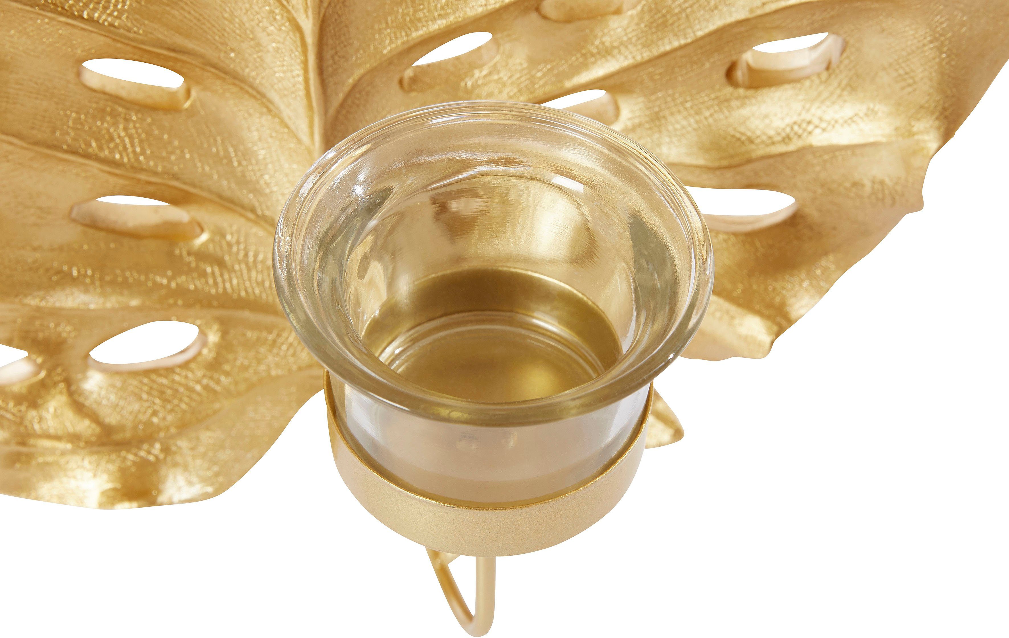 Leonique Wandkaarsenhouder Leaf, goud modern, glamoureus, polyresine (kunststeen), goudkleur