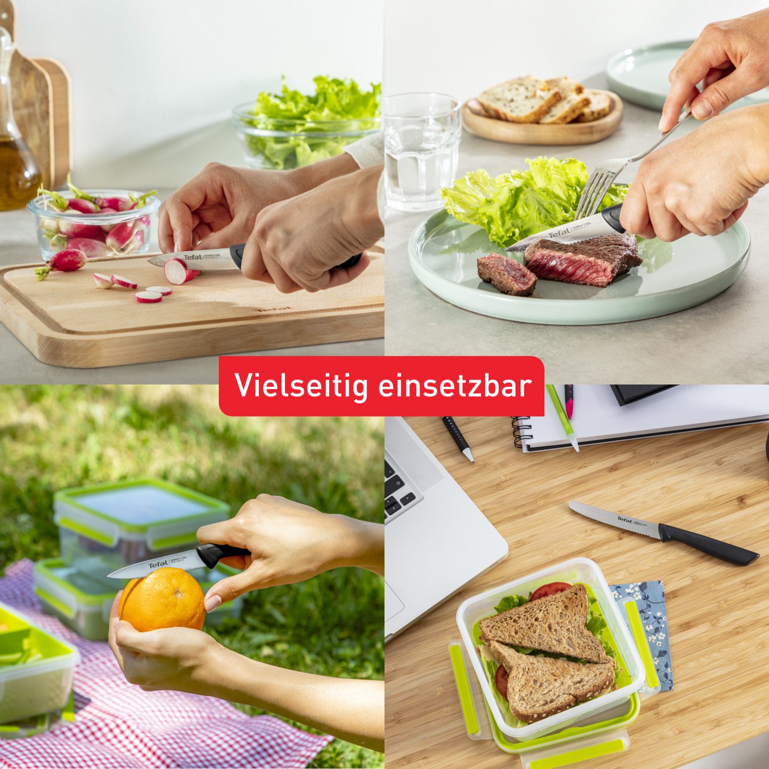 Tefal Messenset Colorfood voor alle dagelijkse voorbereidingen duits roestvrij staal, roestvrij, licht gestructureerde handgrepen, k2733s (set, 3-delig)