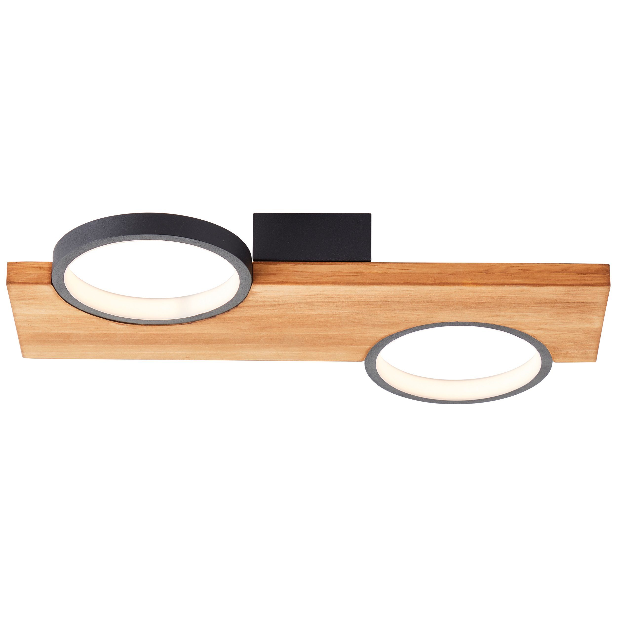 Brilliant Leuchten Led-plafondlamp Cheesy 40 x 25 cm, 1400lm, 3000k, hout/metaal, natuur/zwart