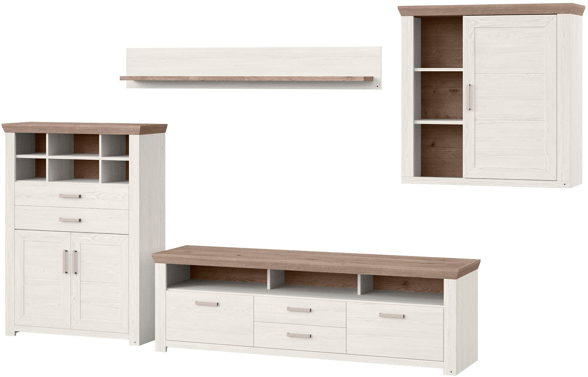 set one by Musterring Wandmeubel York Combinatie 01, in 3 kleurvarianten, totale breedte 374 cm (set, 4-delig)