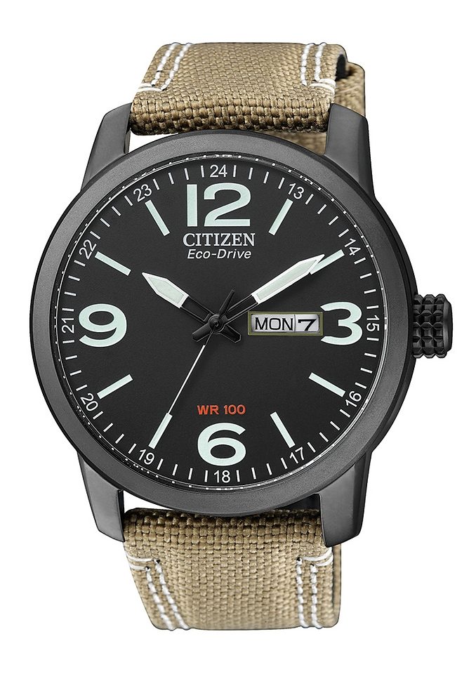 Citizen Solarhorloge BM8476-07EE Polshorloge, herenhorloge, leren armband, datum heren horloges beige