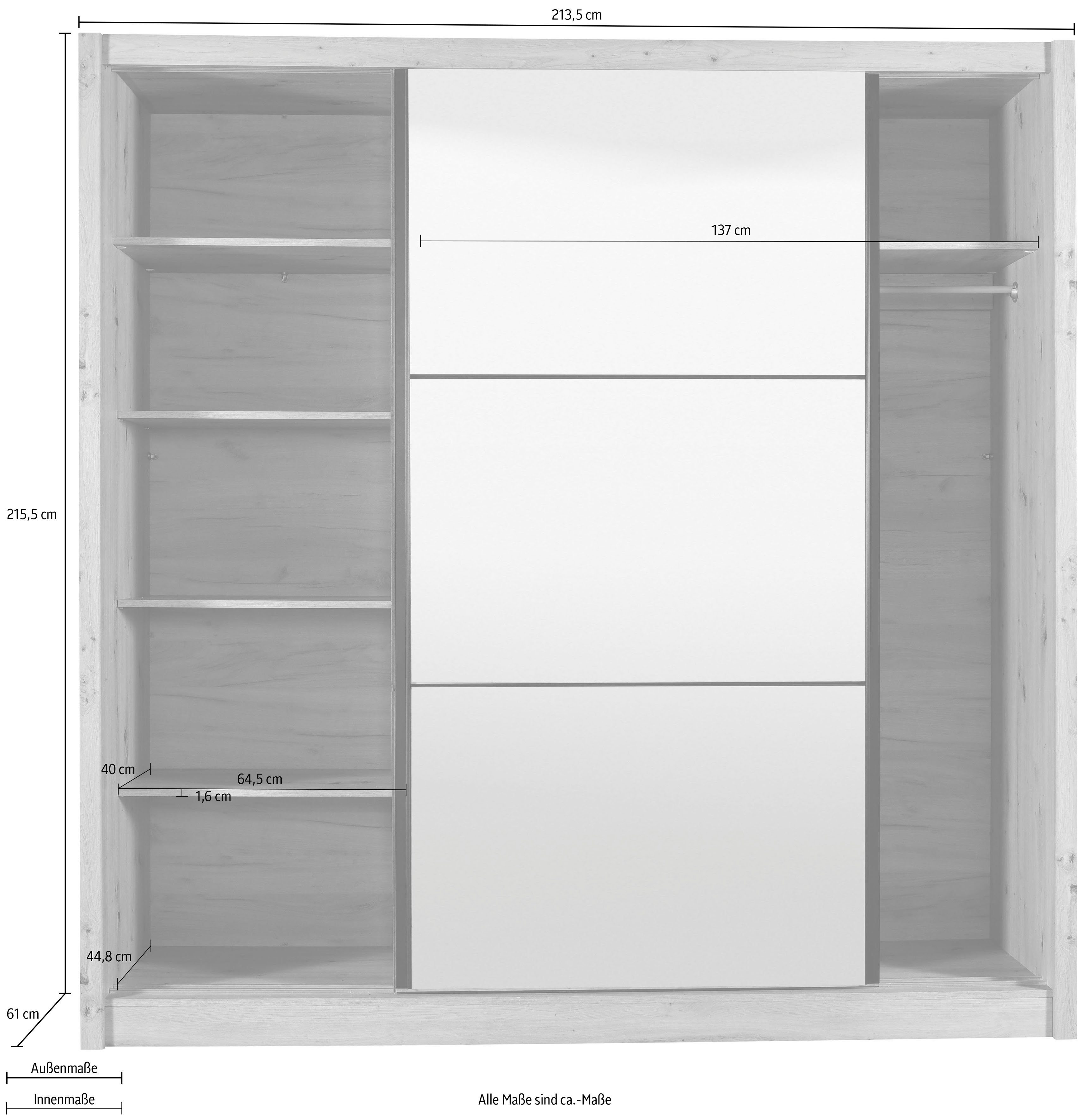 INOSIGN Zweefdeurkast Navara kledingkast met spiegel linnenkast garderobe met royale binnenuitrusting, fsc®-gecertificeerd, in 3 breedtes