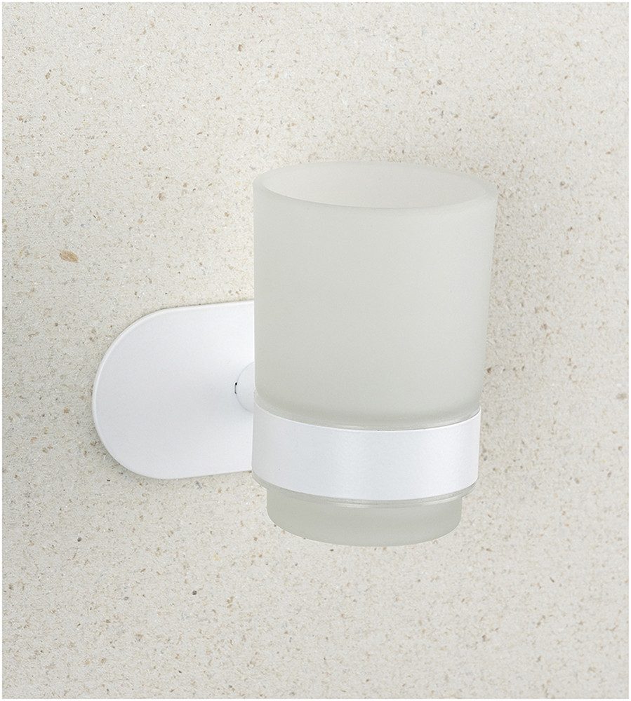 WENKO Poetsbeker Turbo-Loc® model Uno Orea met wandbevestiging zonder boren, roestvrij staal, gesatineerd glas