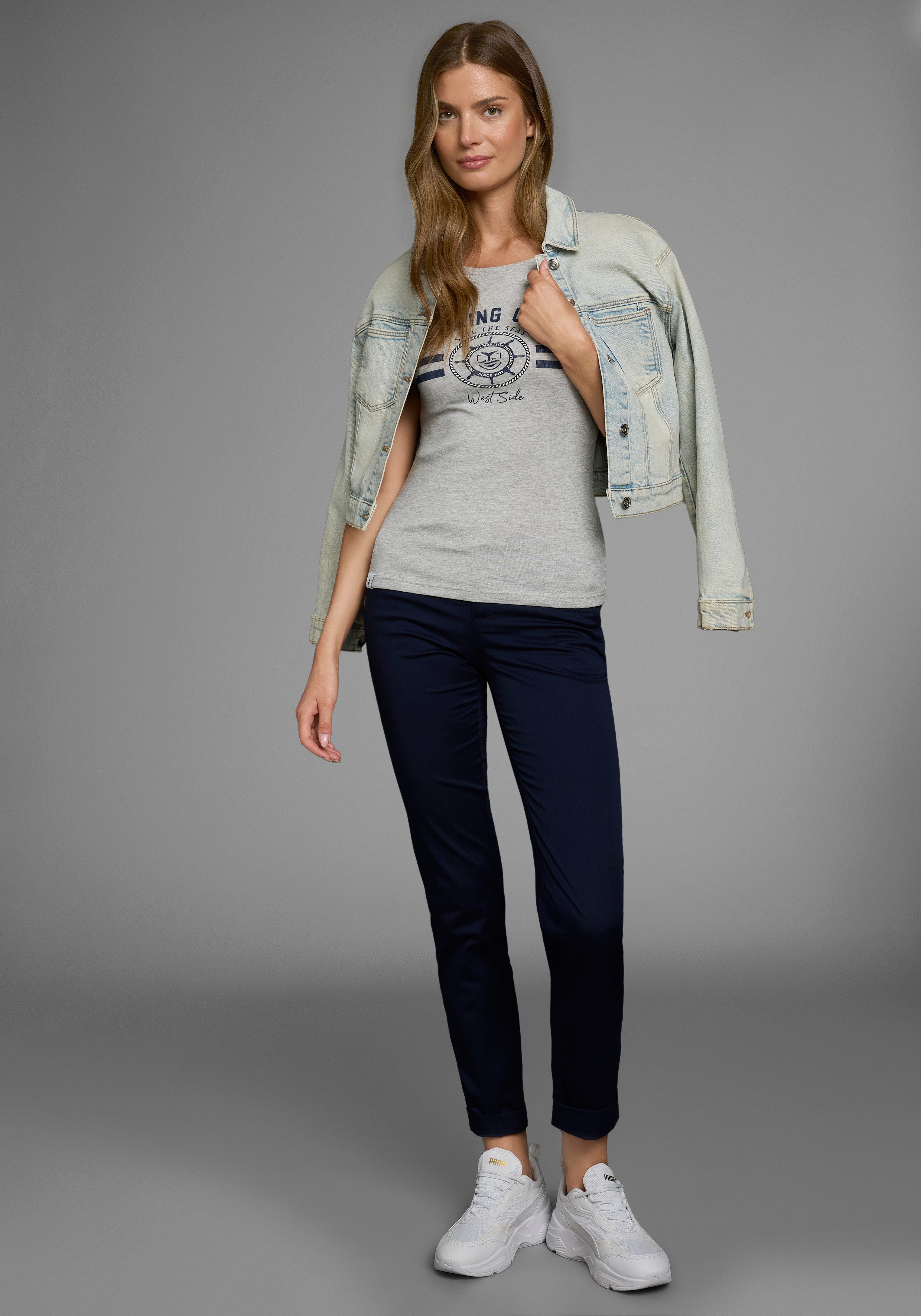 DELMAO T-shirt in maritieme stijl met omgeslagen mouw - nieuwe collectie (2-delig, Set van 2)