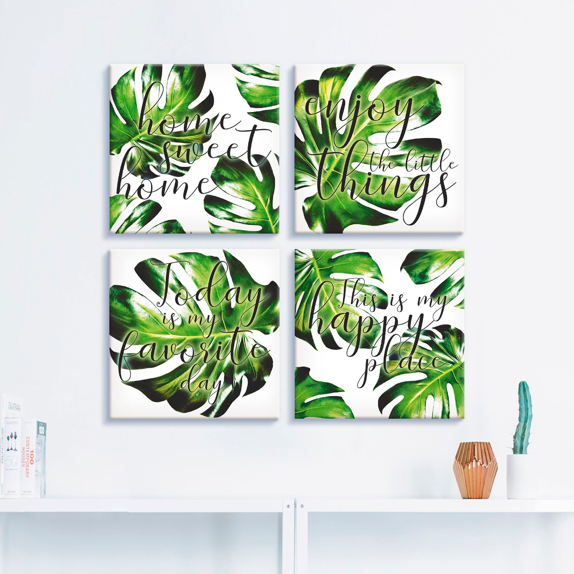 Artland Artprint op linnen Home sweet home set van 4, verschillende maten (4-delig)
