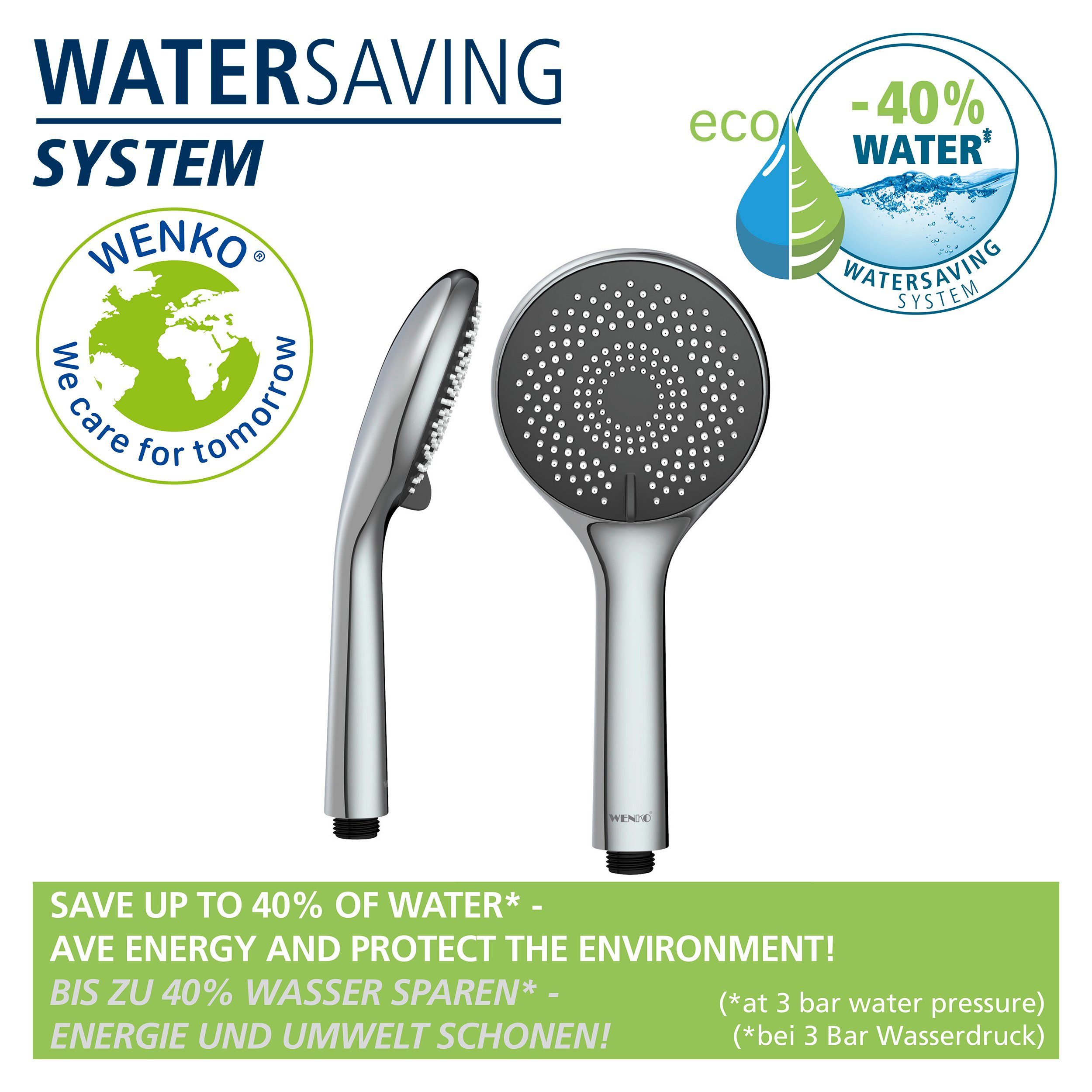 WENKO Douchestang-set Watersaving Chroom, lengte stang: 70 cm