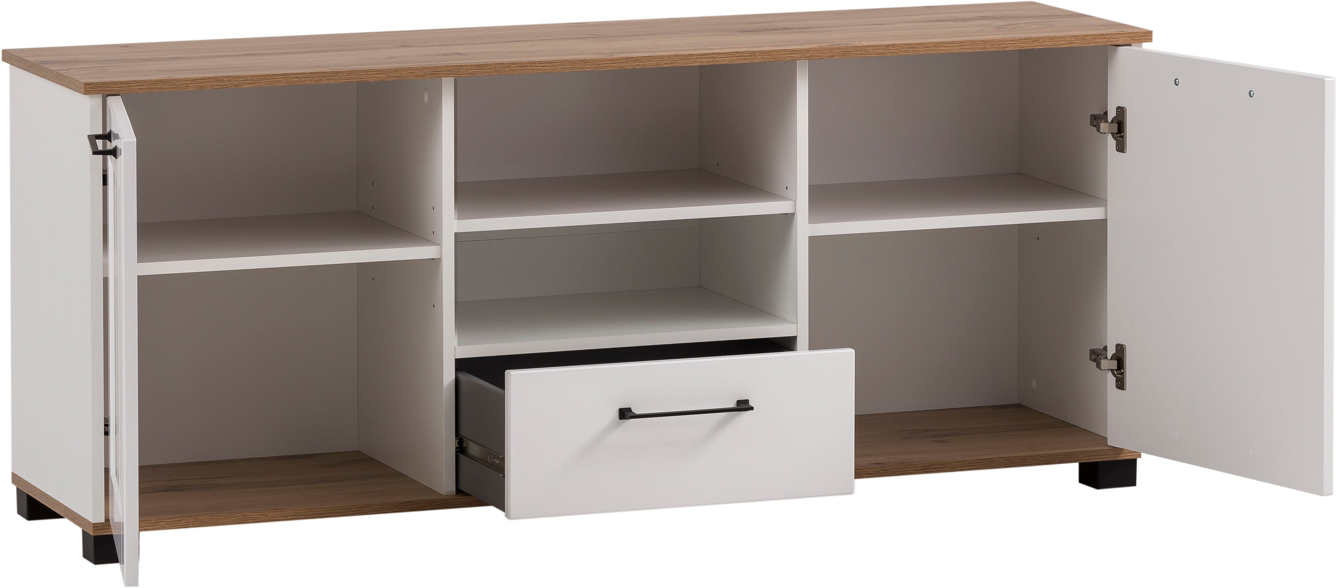 Schildmeyer Tv-kast Jelda, breedte 146 cm Fronten in landhuisstijl, houtdecor met voelbare structuur