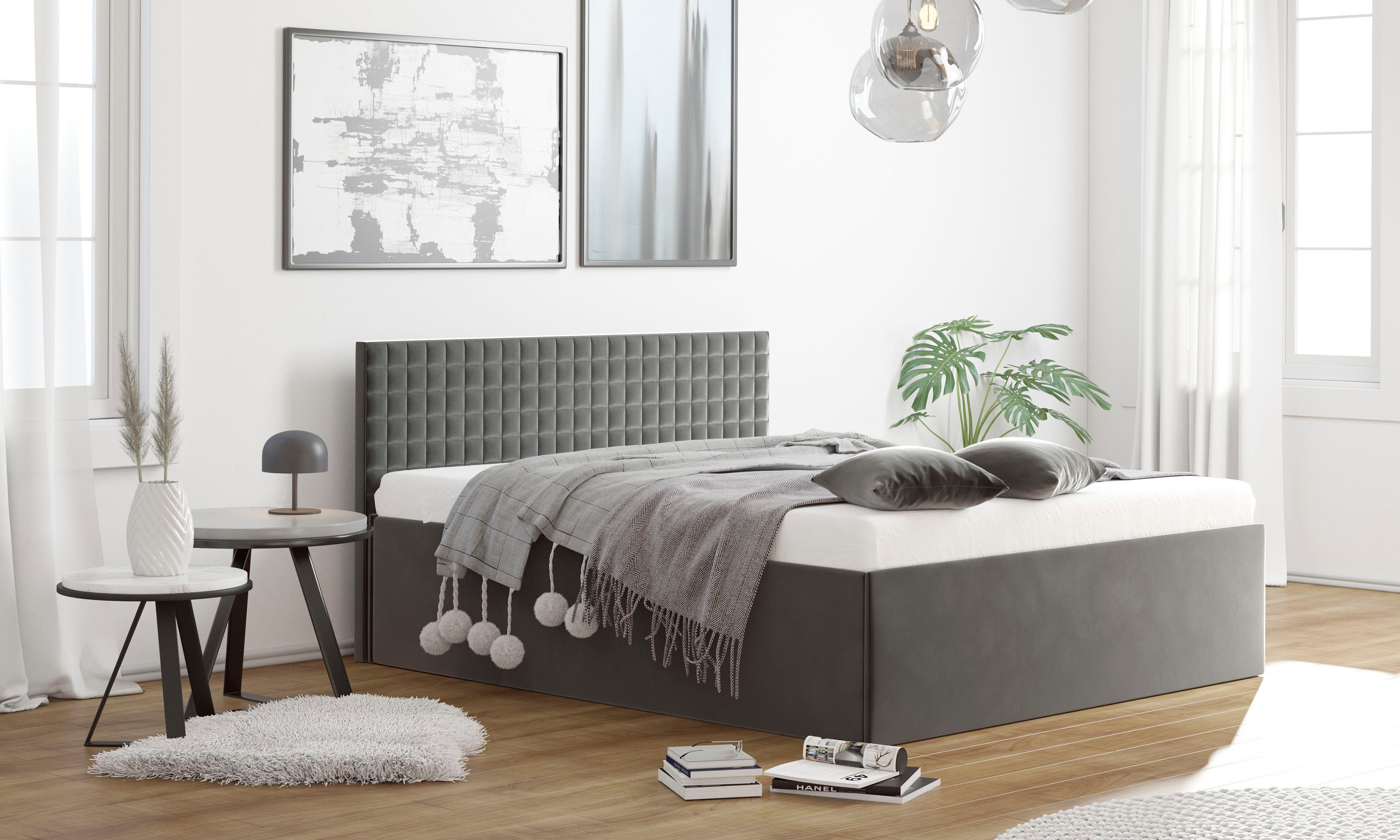 Westfalia Polsterbetten Gestoffeerd bed met bedkist bij uitvoering met matras bedden maat 208 cm x 210 cm x 33 cm grijs