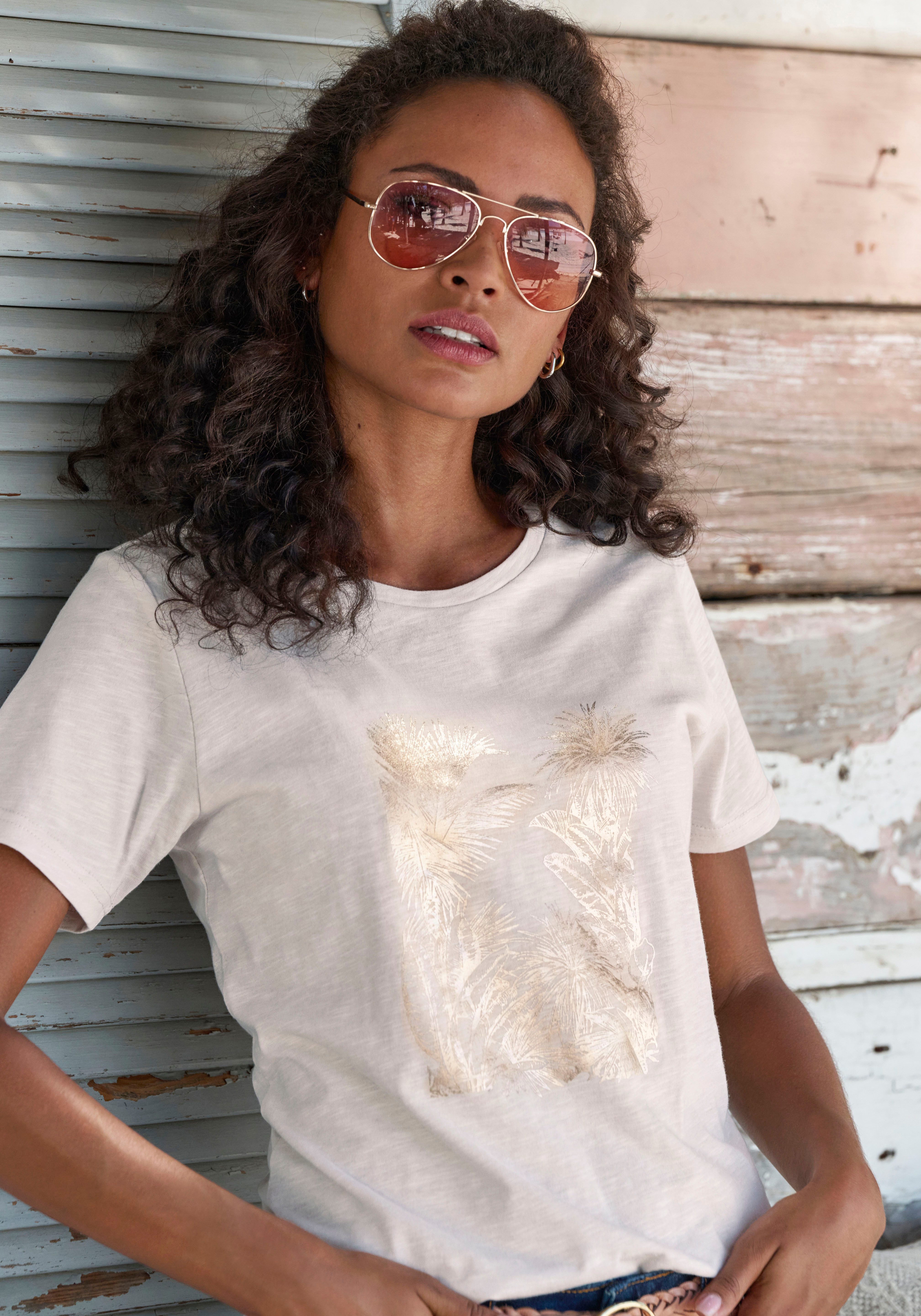 Vivance T-shirt Met goudkleurig glanzend folieprint (Set van 2)