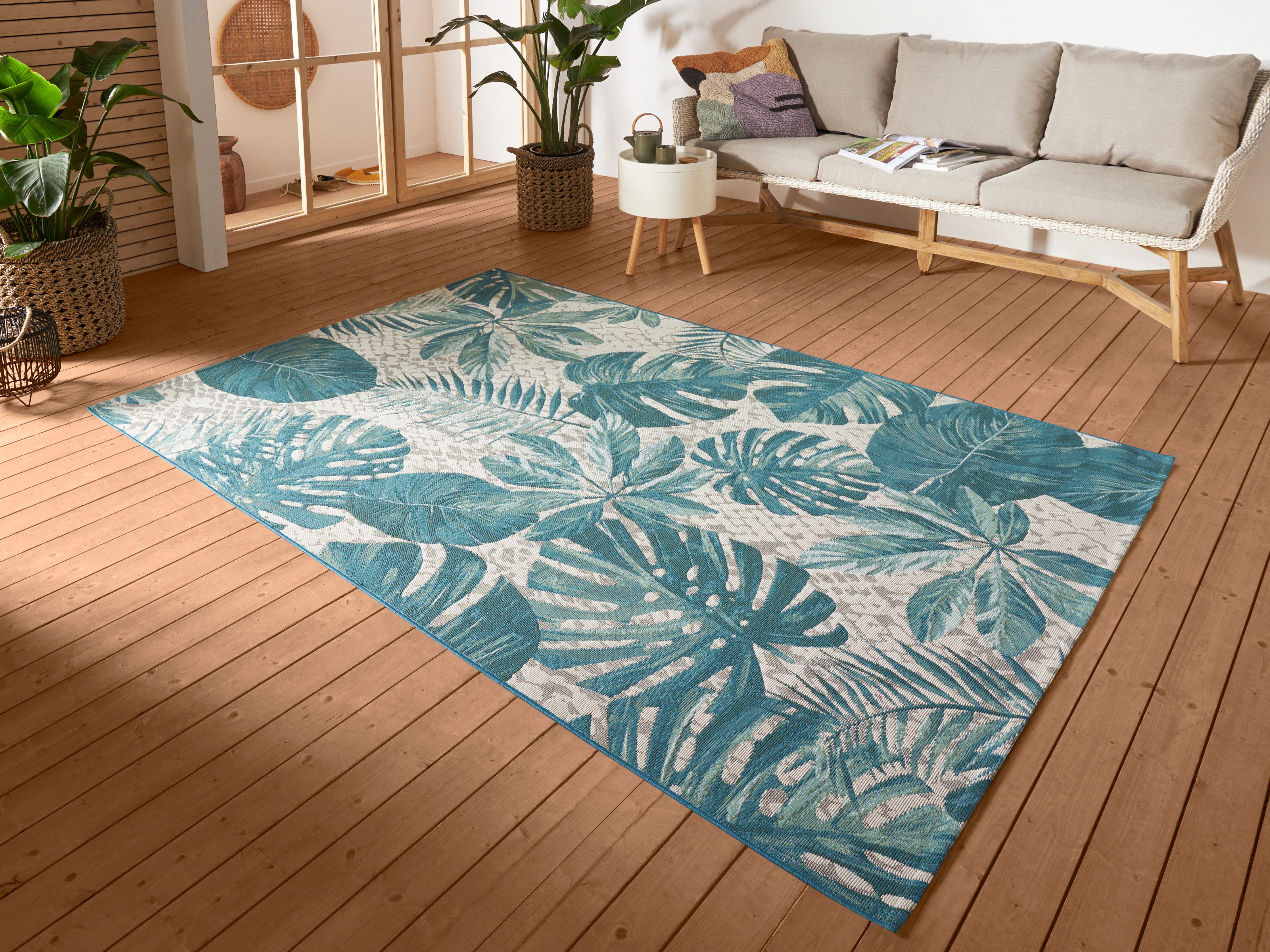 HANSE Home Outdoorkleed Tropical Leaves In-& Outdoor, weerbestendig, balkon, tuin, woonkamer, bloemig, palm buitenkleden maat 80 cm x 165 cm x 3 mm