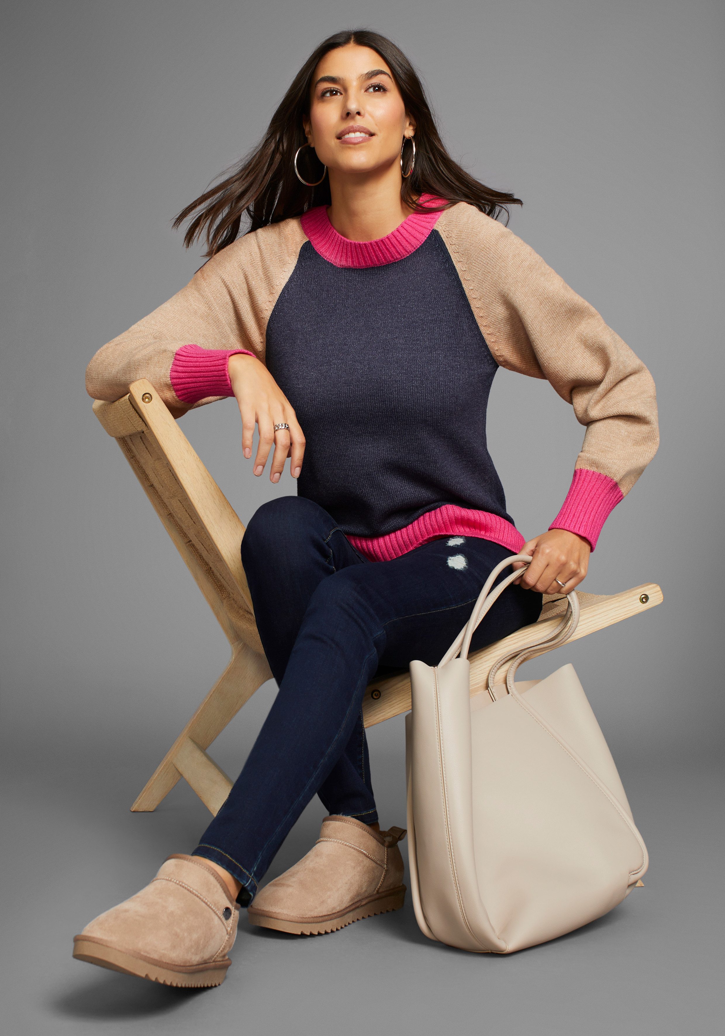 Laura Scott Trui met ronde hals colourblocking-stijl