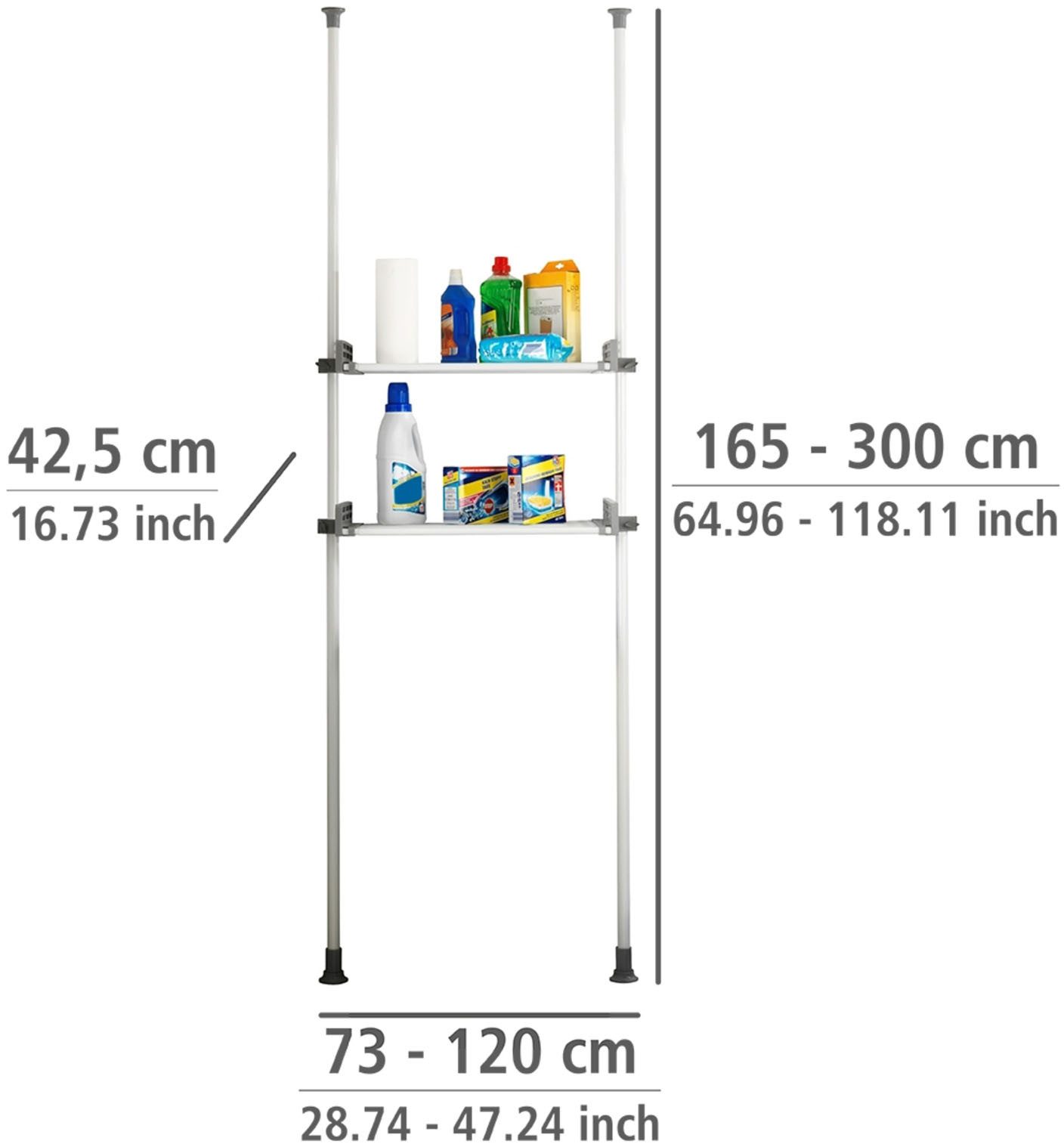 WENKO Telescooprek Herkules Twin 2 draagstangen, 2 verstelbare planken, ideaal voor badkamer & berging (set)