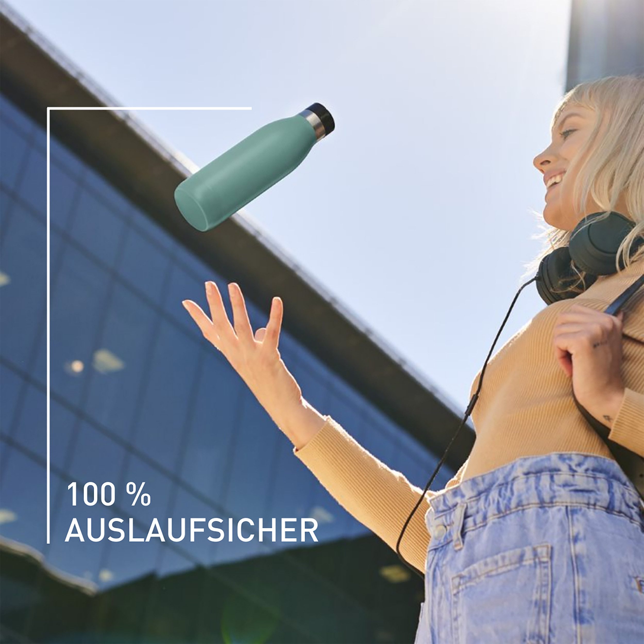 Emsa Thermosfles Drinkfles Bludrop Roestvrij staal, Quick-Press deksel, 360° drinkplezier, 12 uur warm/24 uur koel (1-delig)