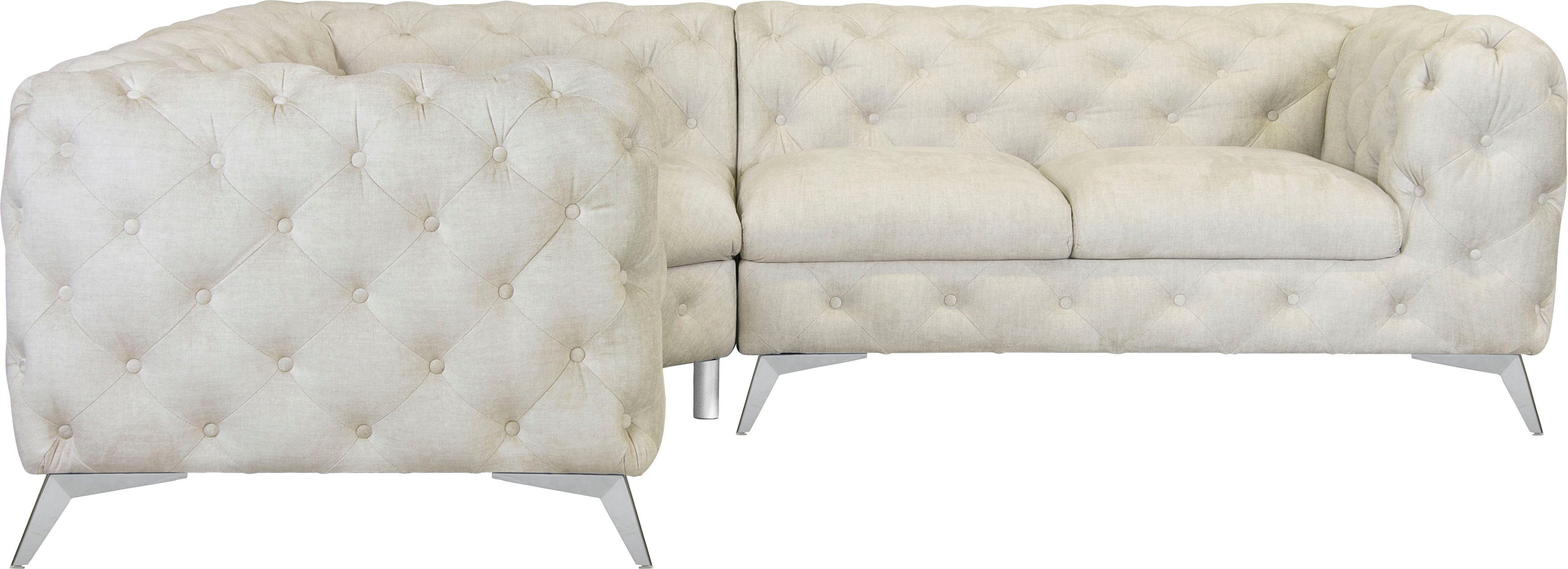 Leonique Chesterfield-bank Glynis L-vorm luxueuze capitonnage, moderne chesterfield look, kleur van de poten ter keuze beige, chesterfield banken,
