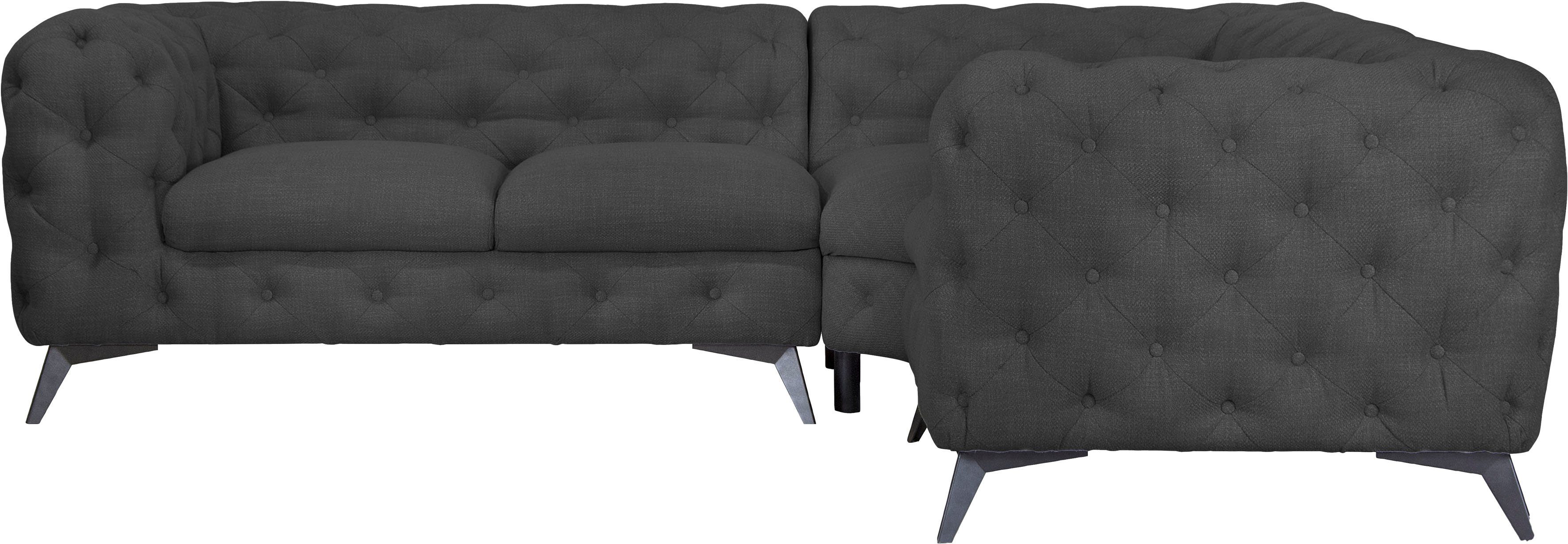 Leonique Chesterfield-bank Glynis L-vorm luxueuze capitonnage, moderne chesterfield look, kleur van de poten ter keuze