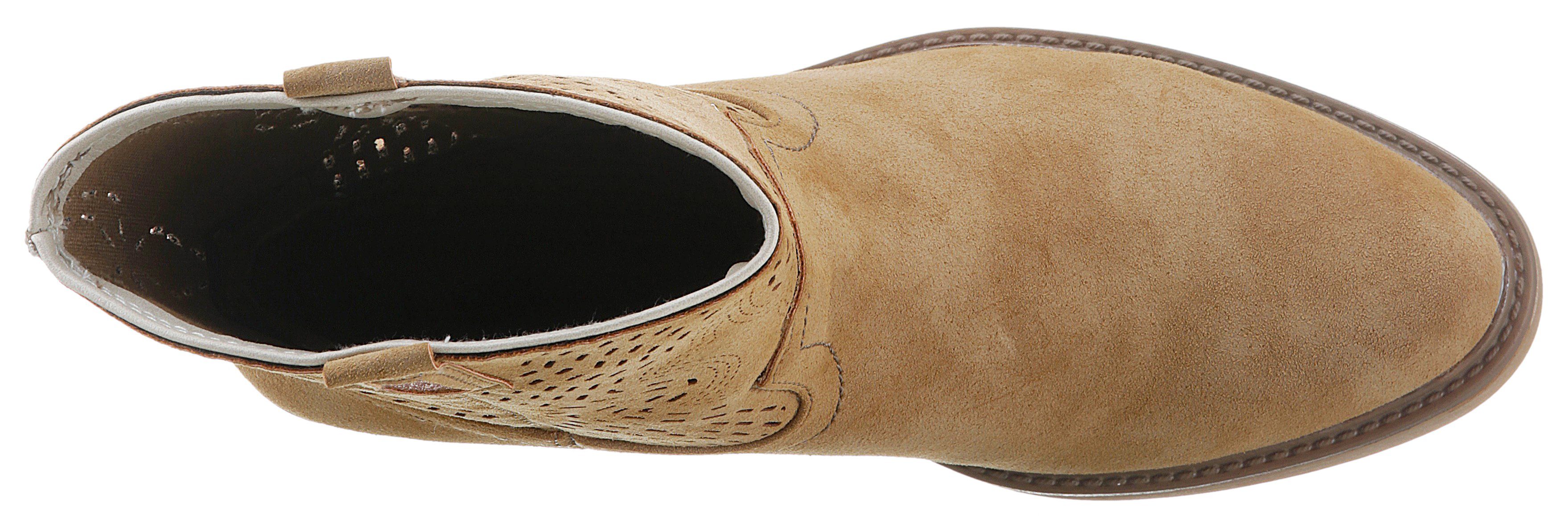 Mustang Shoes Cowboylaarsjes Cowboy enkellaarsjes, laarzen met ingewikkelde perforatie op de schacht
