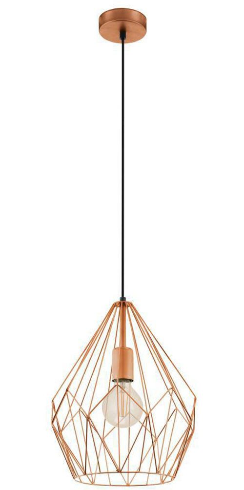 EGLO Hanglamp CARLTON hanglamp, koper, staal, excl. lichtbron, retro Vintage Hanglamp, 1 lamps, Draadgaas, Industrieel, 110x31cm