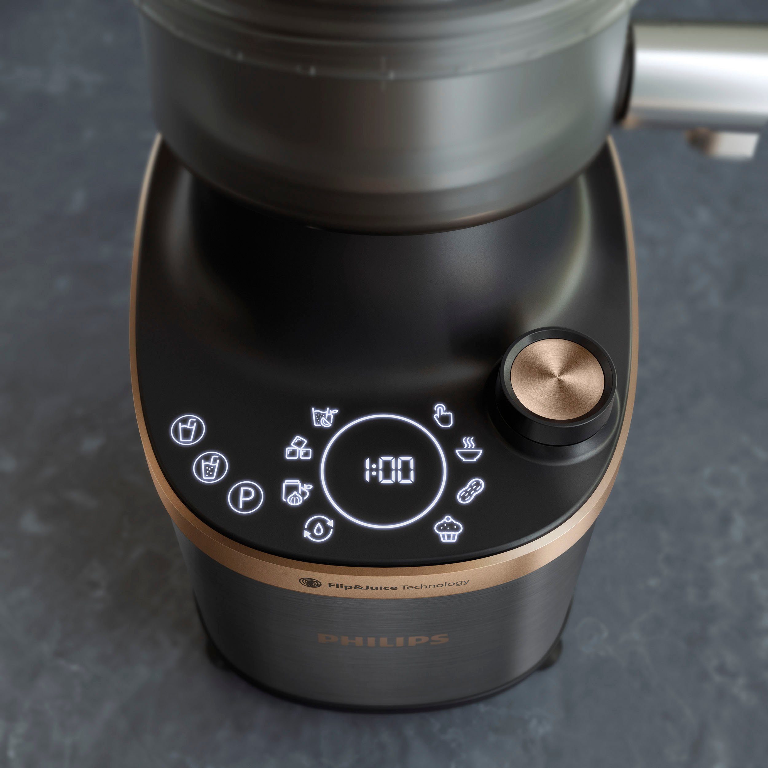 Philips Blender HR3770/10 Flip&Juice™, met ProBlend Ultra-technologie , 2l-container, 12 niveaus, puls- en juicerfunctie, zwart/koper