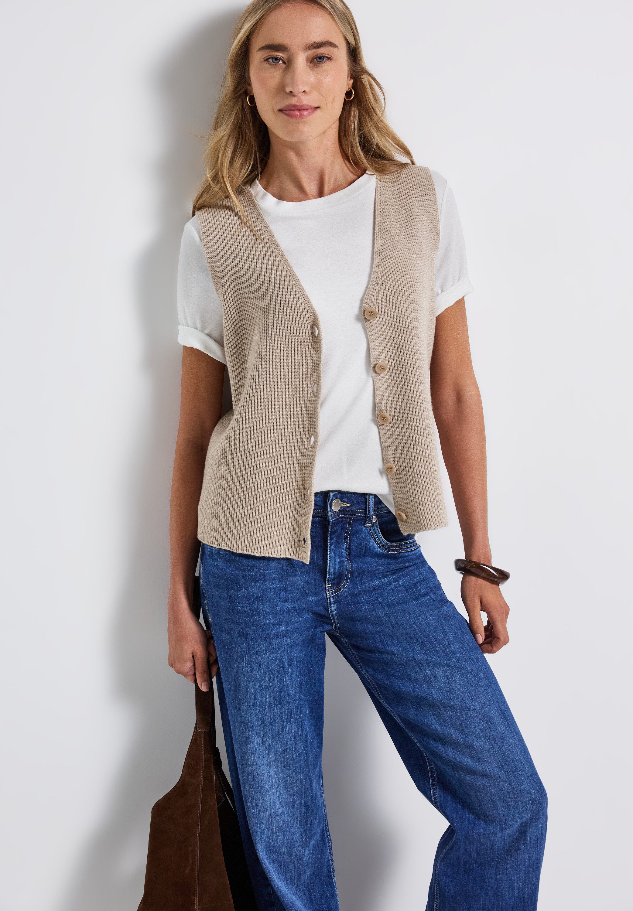 STREET ONE Mouwloos vest in riblook en met knoopsluiting