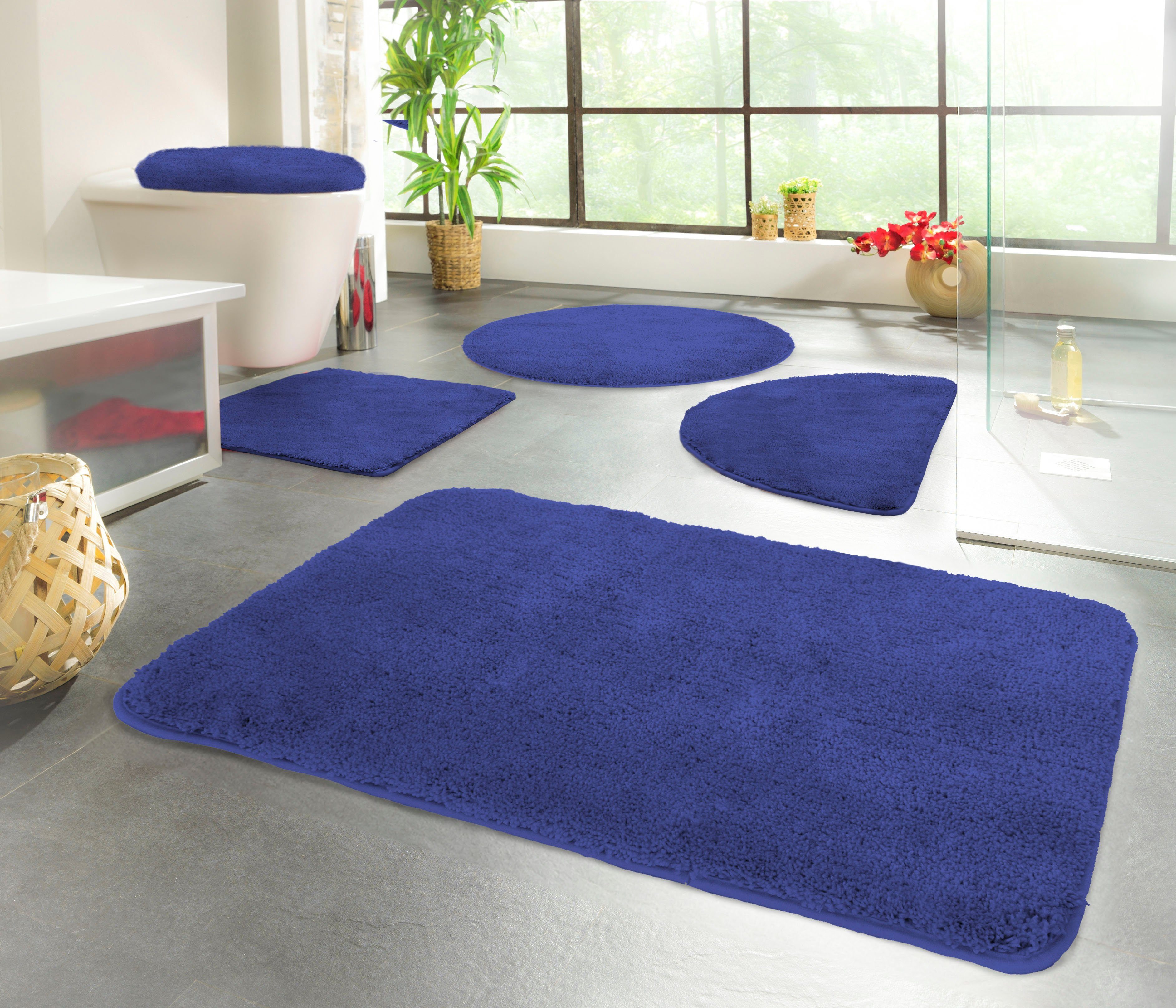 KiNZLER Badmat Chaozhou Baddeken, effen kleuren, zacht, verkrijgbaar als rechthoekig, rond & set badmatten maat 7 blauw