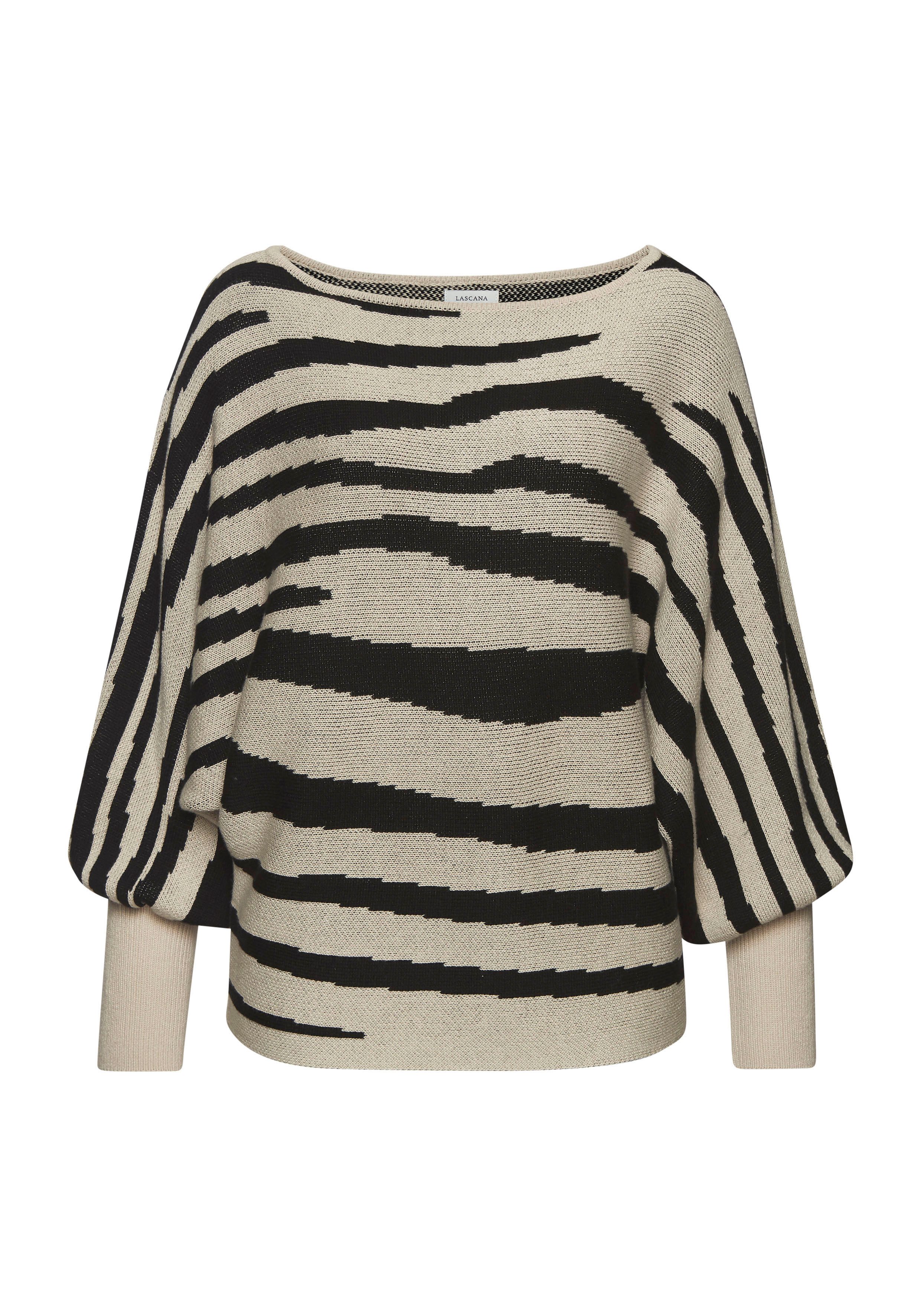 Lascana Gebreide trui met zebrapatroon, jacquard trui, vleermuismouwen, modieus
