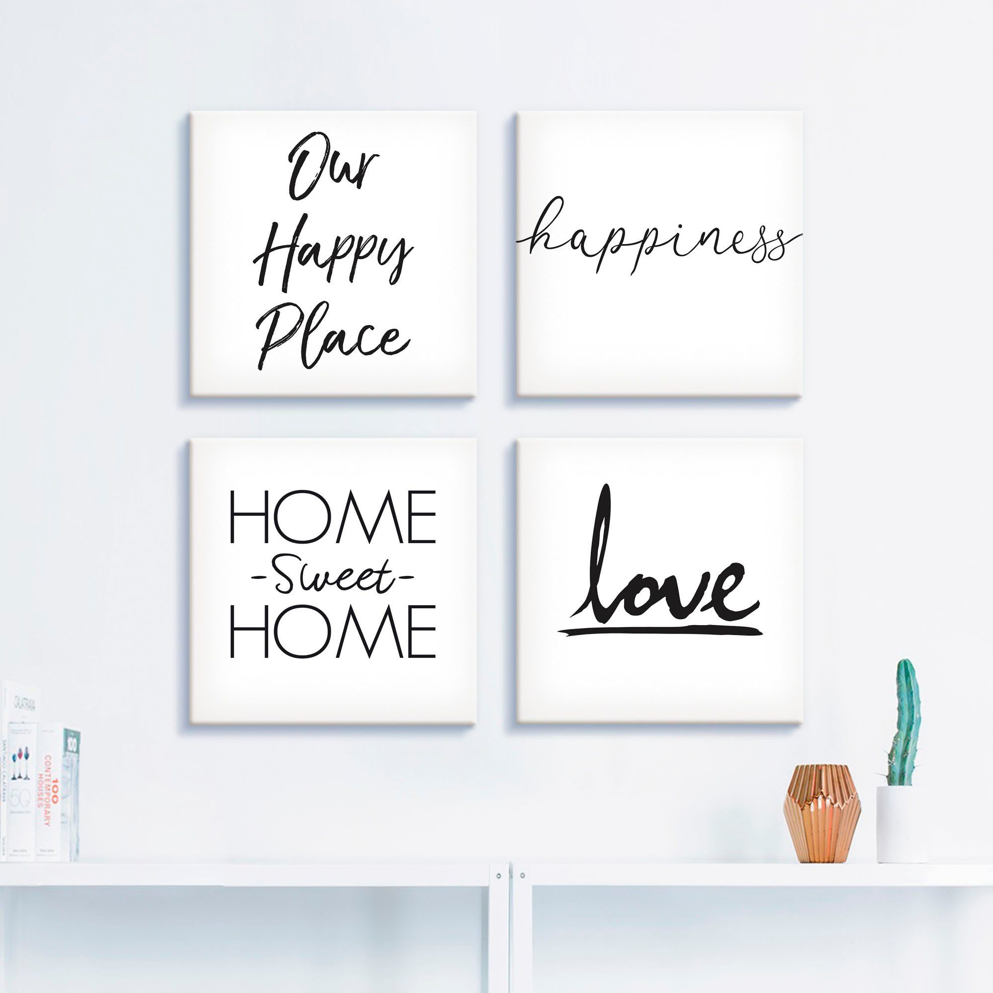 Artland Artprint op linnen Geluk liefde vertrouwd thuis - geluk alleen (4-delig)
