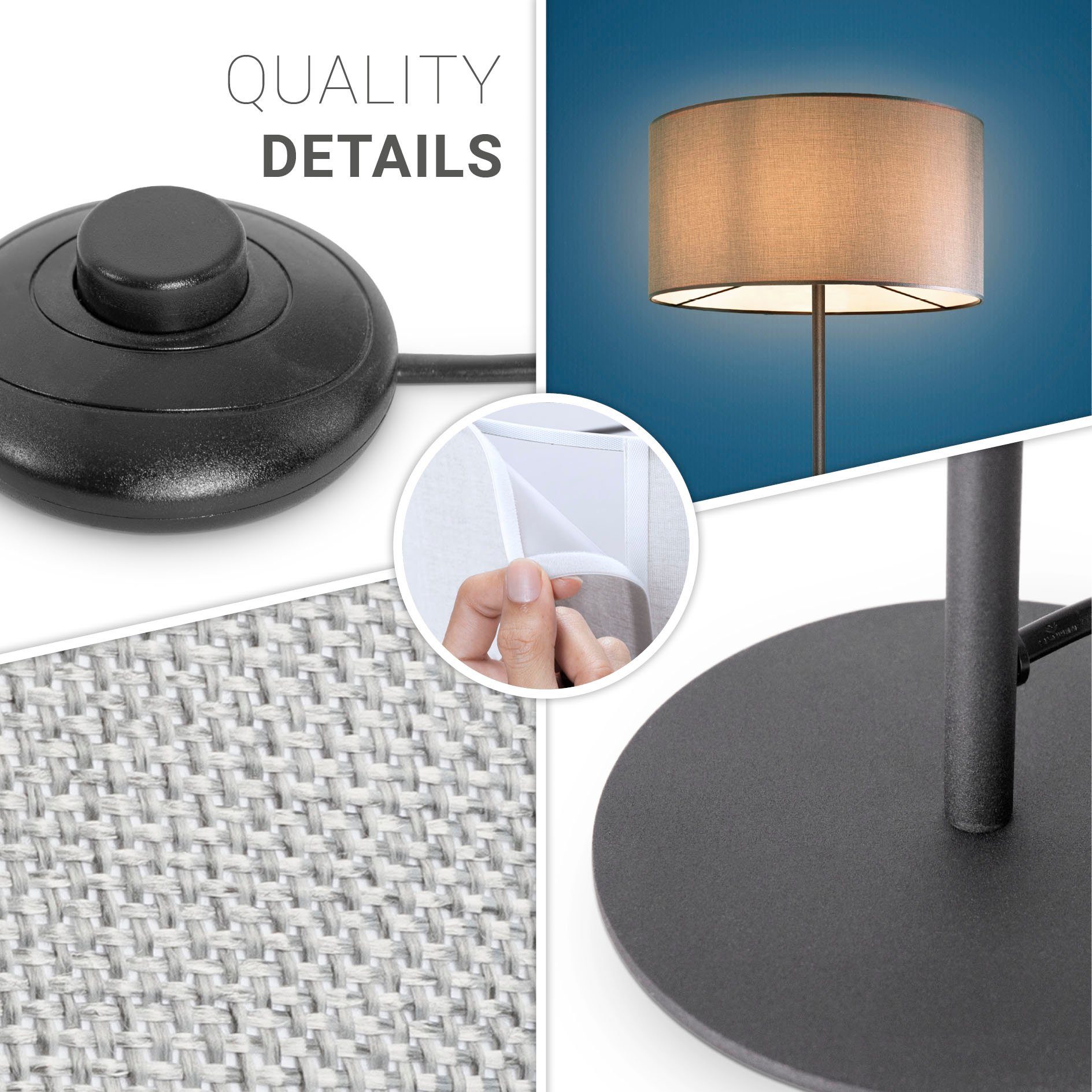 Paco Home Staande lamp LUCA CANVAS UNI COLOR Lampenkap stof woonkamer leeslamp kantoor E27 vloerlamp Scandi