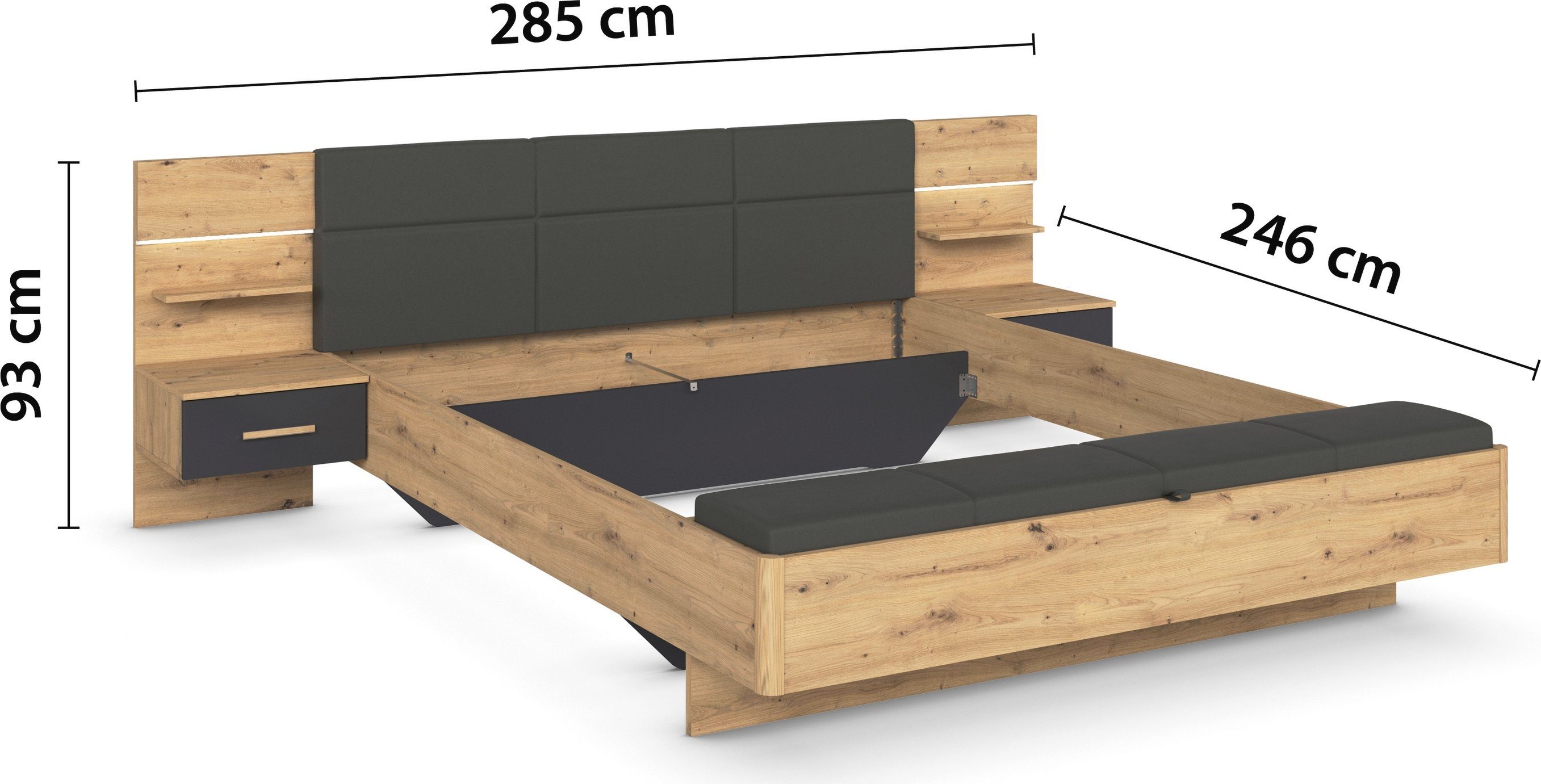 rauch Ledikant Mosbach Bekleed hoofdbord, optioneel met verlichting, met geïntegreerde bedbank