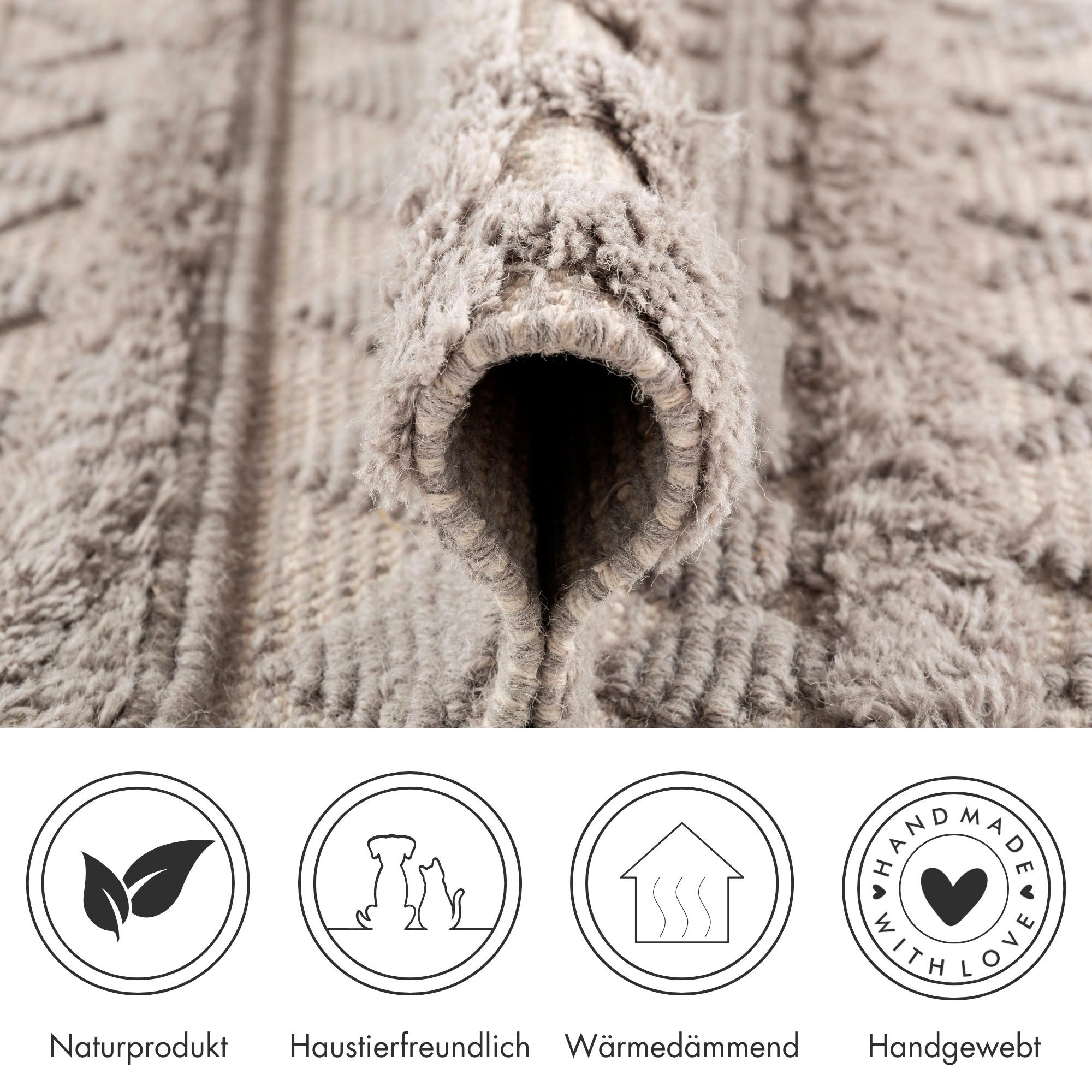 LUXOR living Wollen kleed Hägga Handgeweven vloerkleed, zuivere wol, met de hand geweven, reliëfstructuur