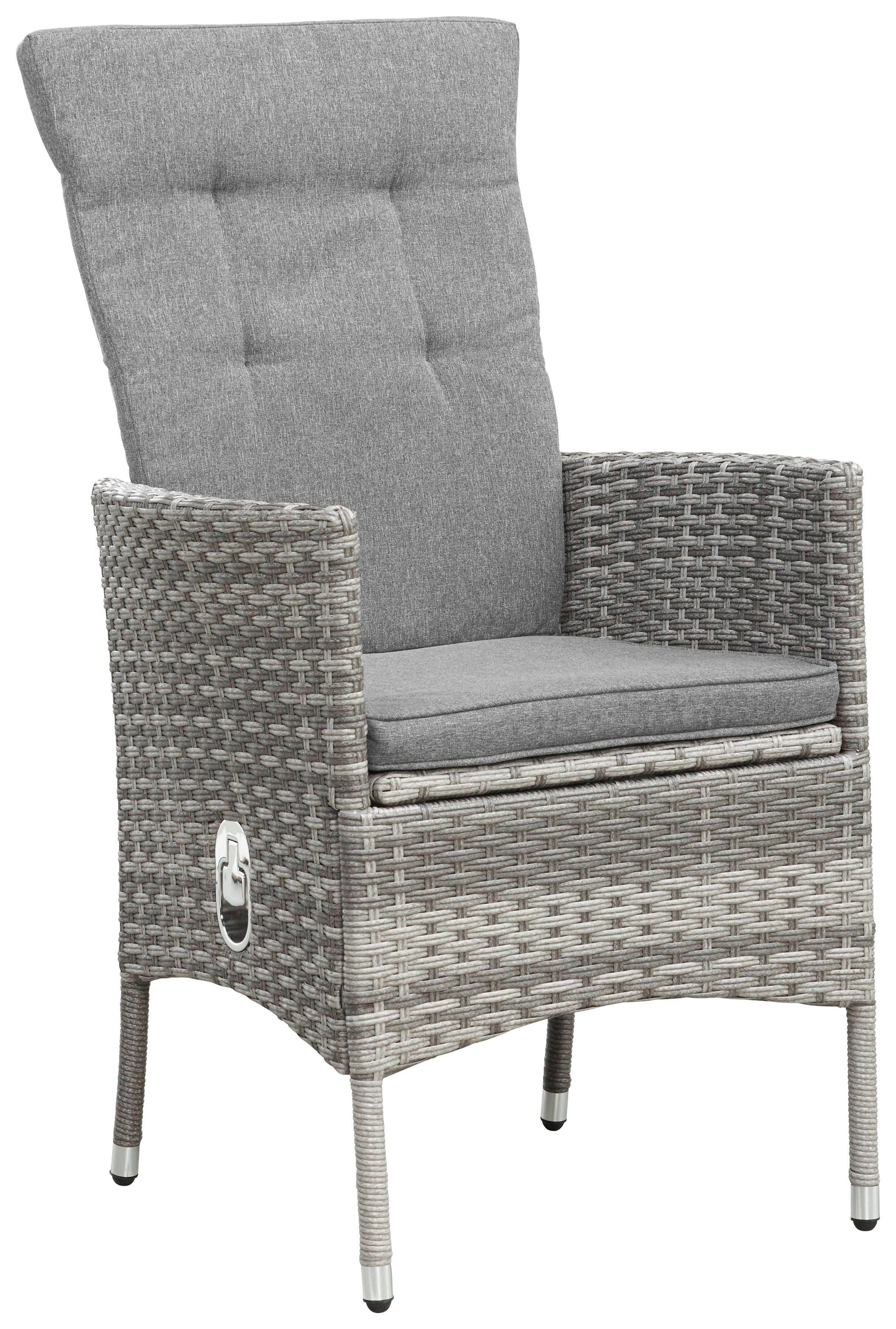 KONIFERA Tuin-eethoek Balkonset "Belluno" Polyrattan, stoelen zijn traploos verstelbaar, grijs, staal (set, 5-delig)