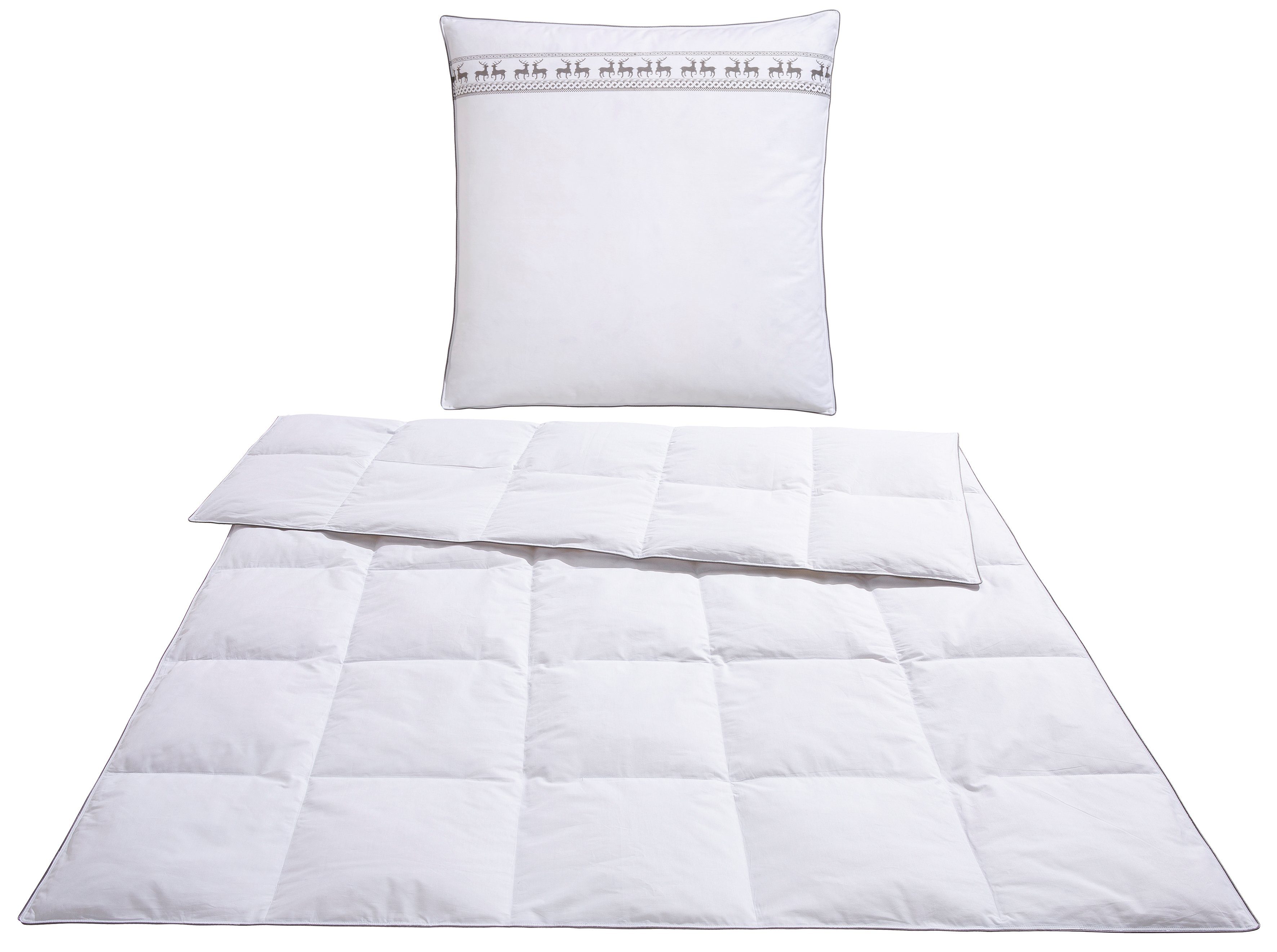 Älgdröm Donzen dekbed + hoofdkussen Sorsele, dekbed 135x200 cm of 155x220 cm, 2-delig. Set met kussen 80 x 80 cm, zomer, winter, Made in Germany (voordeelset)