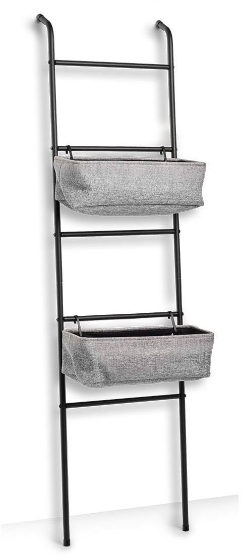 Zeller Present Decoratieve plank Ladder-rek m. 2 manden, metaal, zwart/grijs (1 stuk)