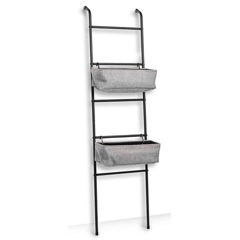 Zeller Present Decoratieve plank Ladder-rek m. 2 manden, metaal, zwart-grijs (1 stuk)