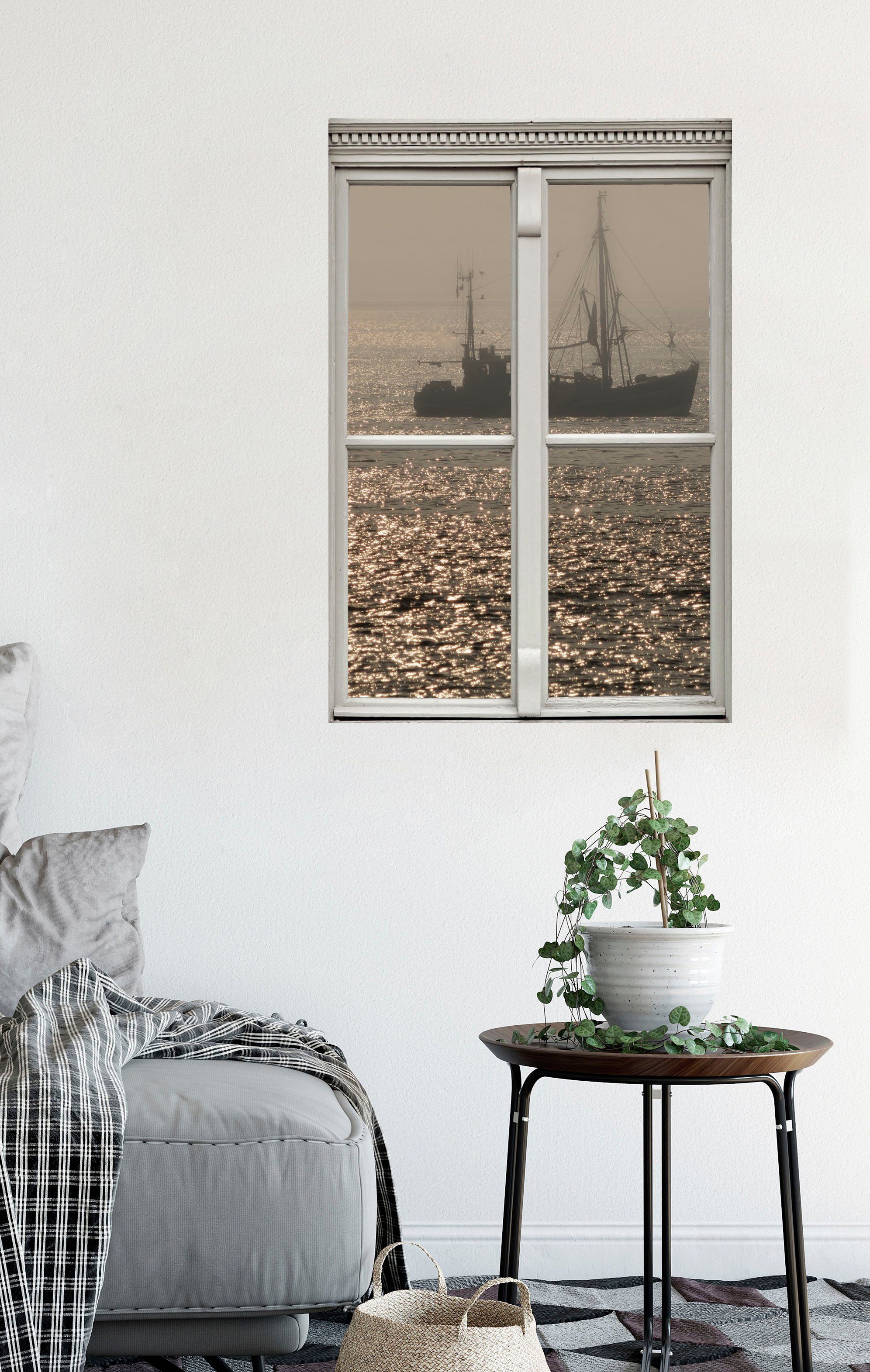 queence Wandfolie Boot Muursticker, muurdecoratie, zelfklevend, 3D, raam