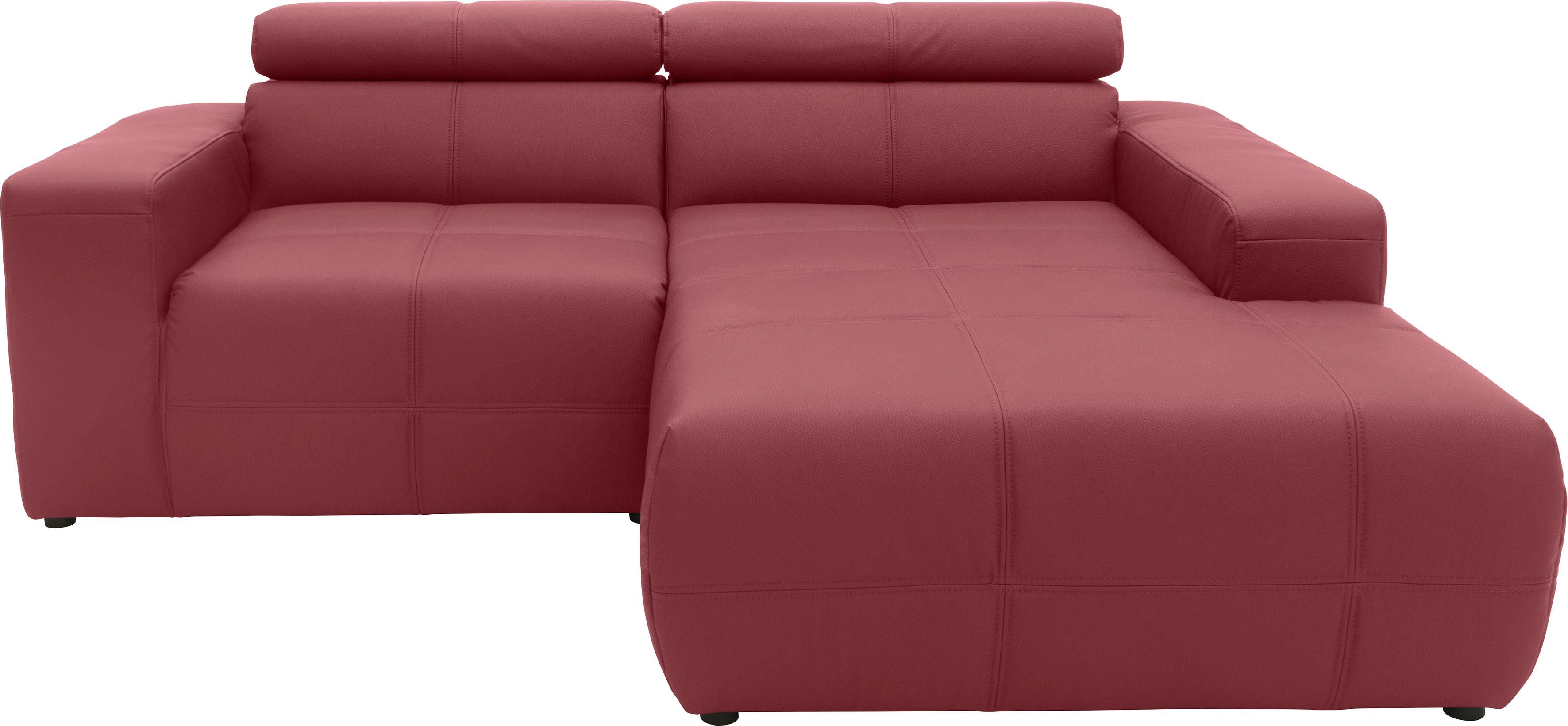 DOMO collection Hoekbank Brandon kleine versie BxDxH: 214x100x80 cm Met verstelbare hoofdsteun, ook in leer en cord, L-model rood, hoekbanken,