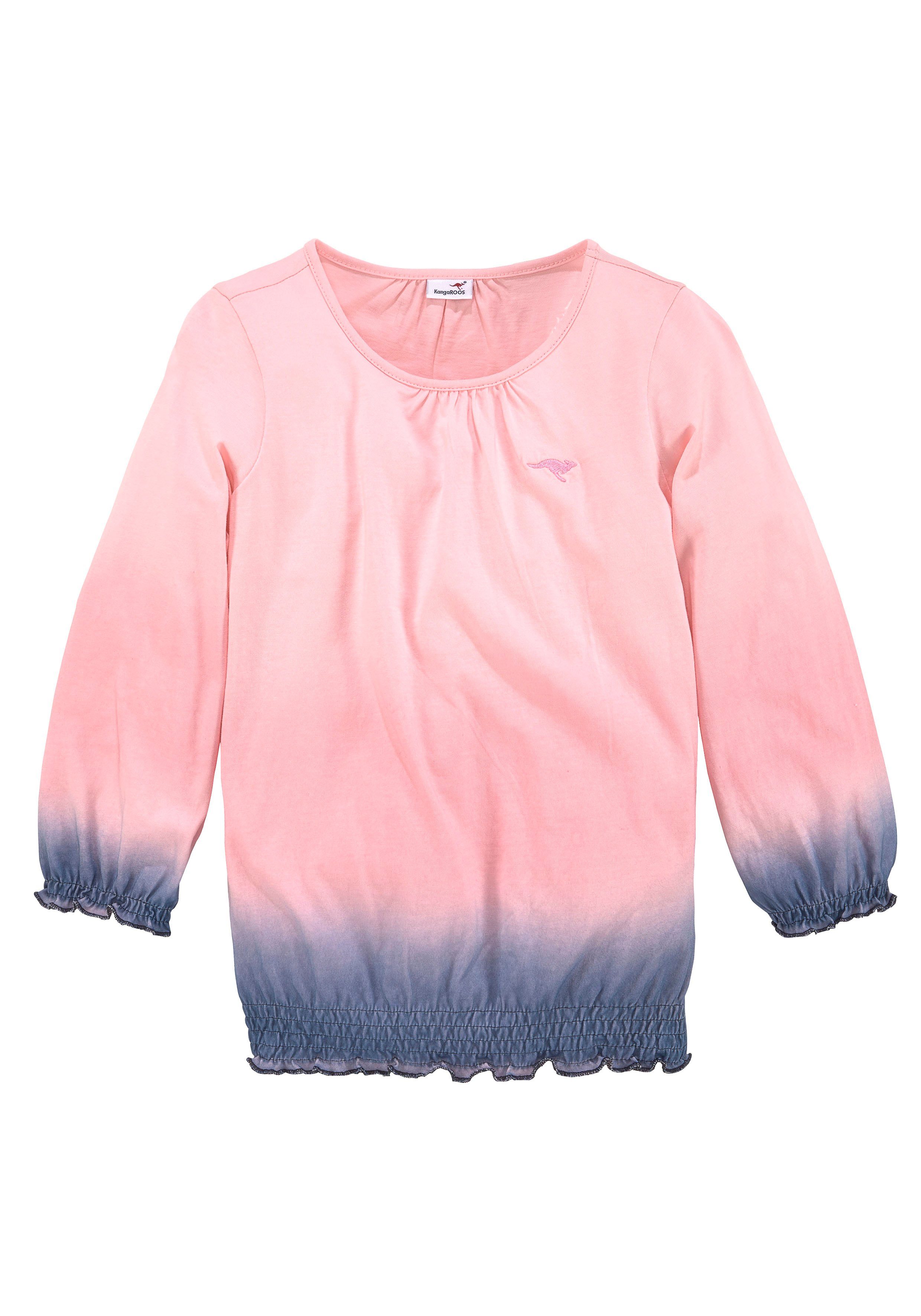KangaROOS Shirt met 3/4-mouwen 3/4-mouw, heuplange pasvorm, batikpatroon, ronde hals