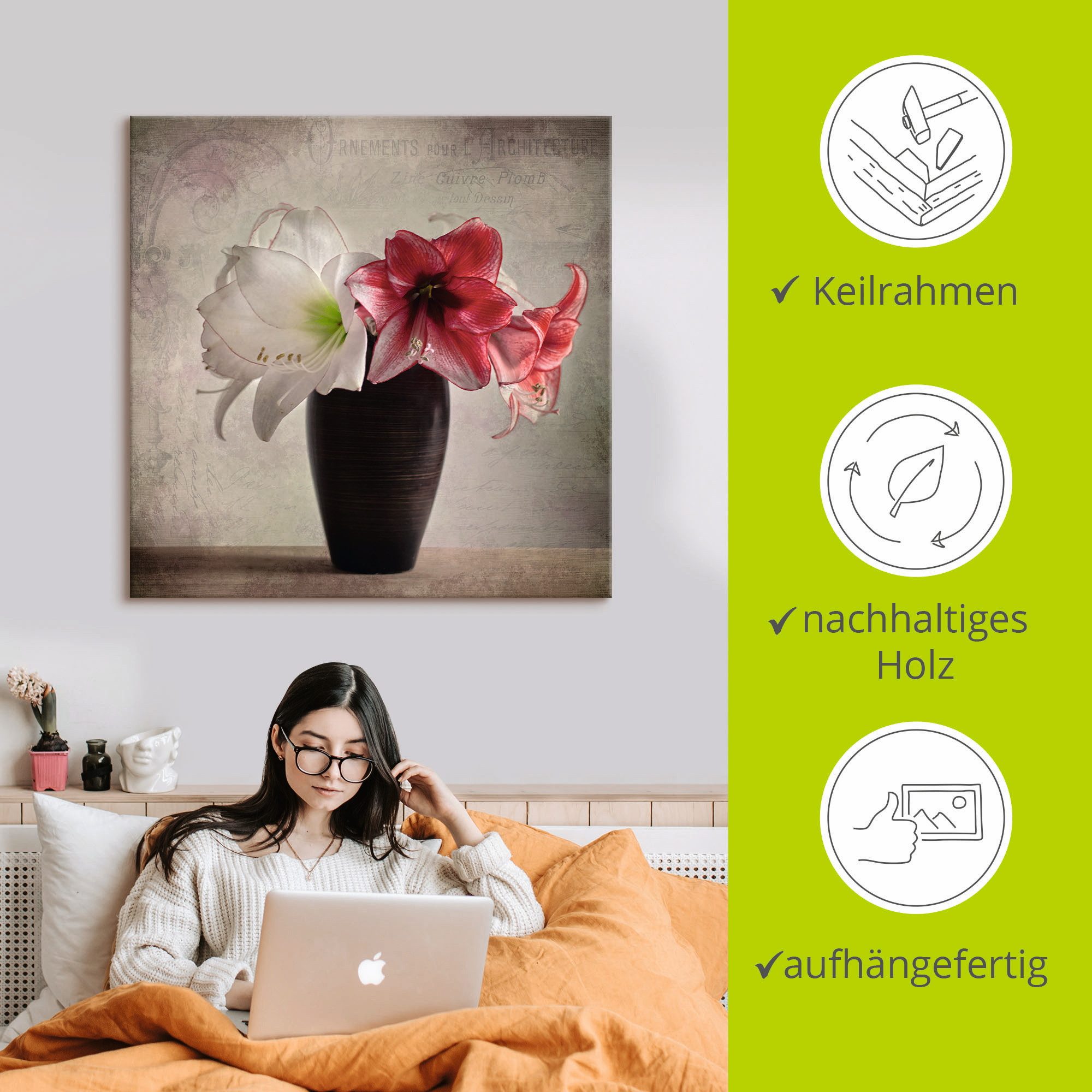 Artland Artprint Amaryllis vintage I als artprint van aluminium, artprint voor buiten, artprint op linnen in verschillende maten