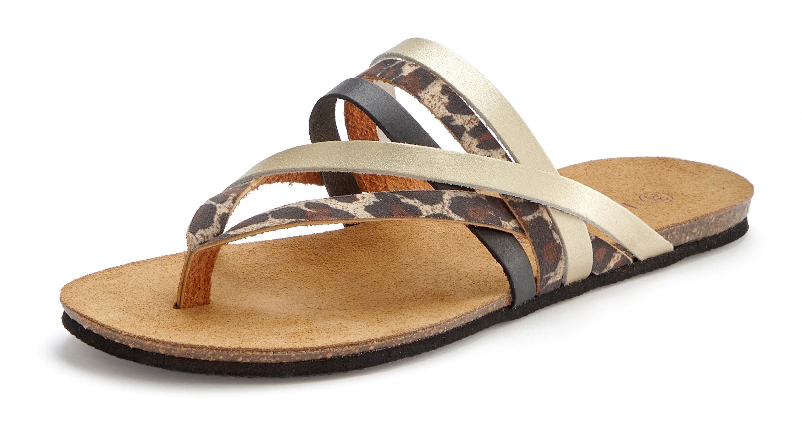 Lascana Teenslippers Sandaal, pantoletten van leer met kurken voetbed
