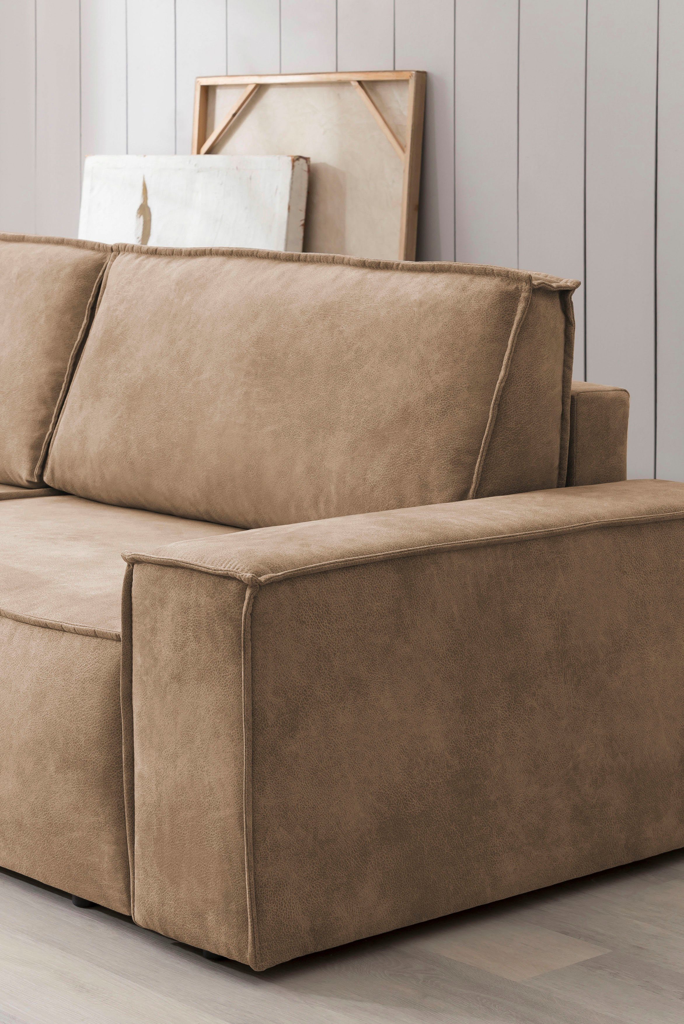 Home affaire Zithoek SHERWOOD 329 cm, U-vorm, slaapbank, Slaapfunctie met bedkist (194x139 cm), cord, vintage, fluweel