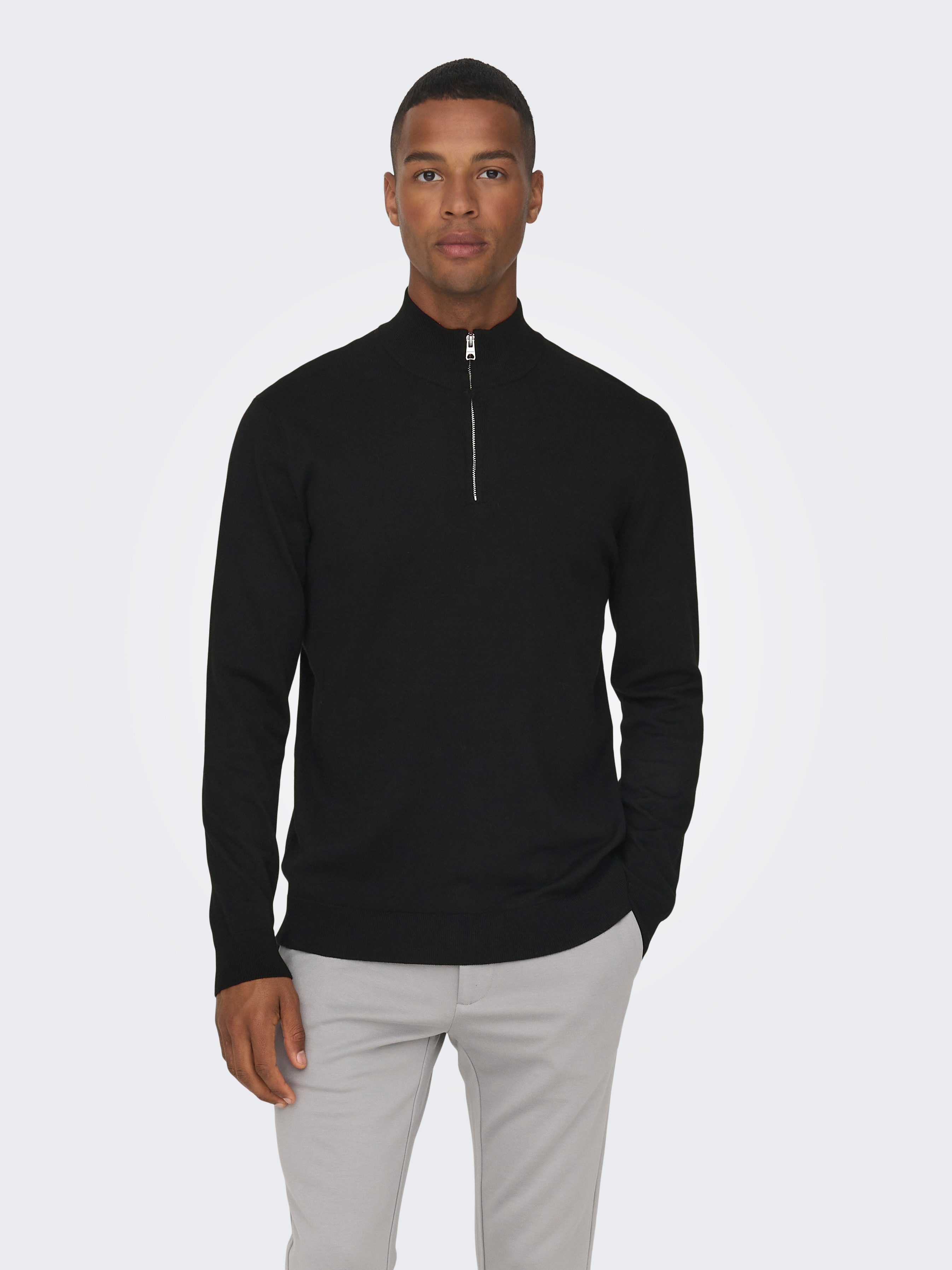 ONLY & SONS Gebreide trui ONSWYLER LIFE REG 14 HALF ZIP KNIT NOOS heren pullovers maat XXL zwart