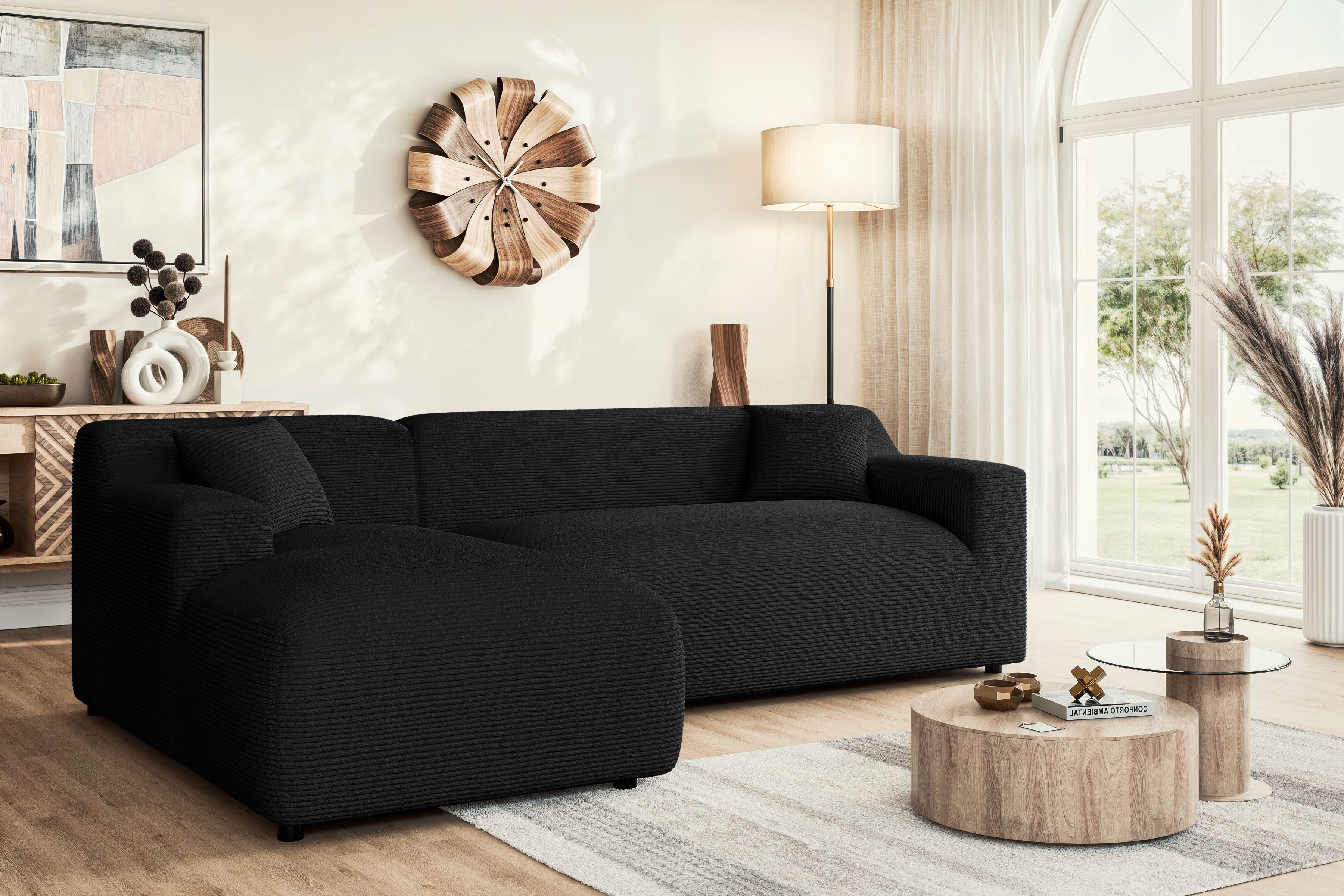 Home affaire Hoekbank Lilliana zwart, hoekbanken, Recamiere links