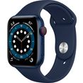 apple watch series 6 gps + cellular, aluminiumbehuizing met sport 44 mm inclusief oplaadstation (magnetische oplaadkabel) blauw