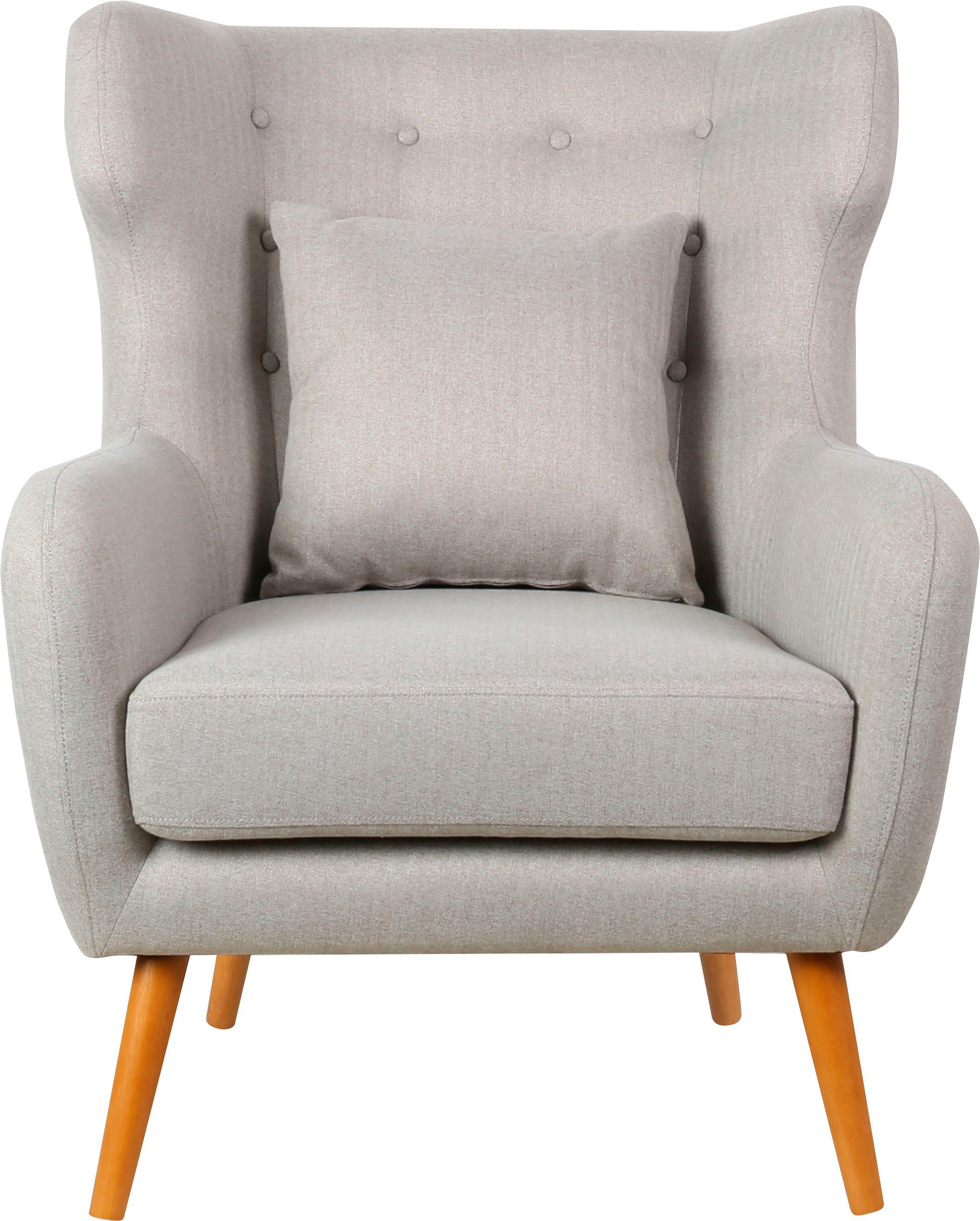 Home affaire Oorfauteuil Yamuna met beklede zitting, frame en poten van massief hout, zithoogte 47 cm fauteuils grijs