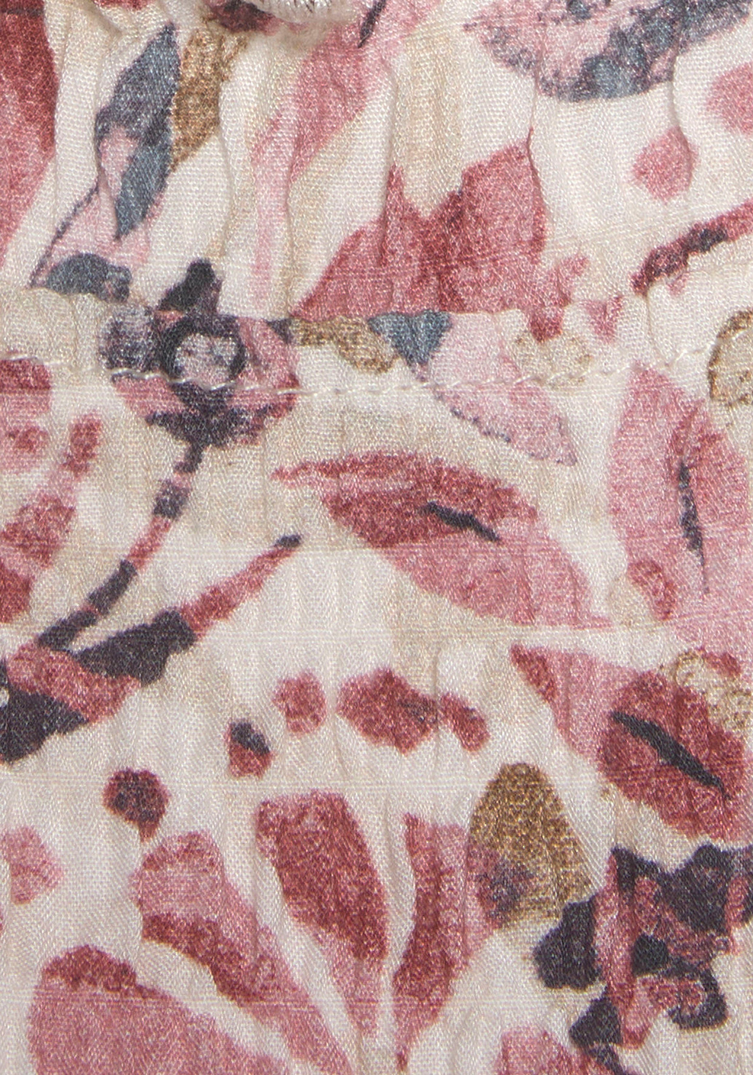Vivance Gedessineerde jurk van crêpe viscose met ruches kant, flatterende zomerjurk