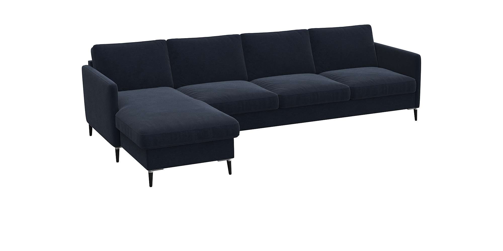 FLEXLUX Hoekbank Fiore, L-vorm smalle armleuningen, koudschuim, poten aluminium + zwart