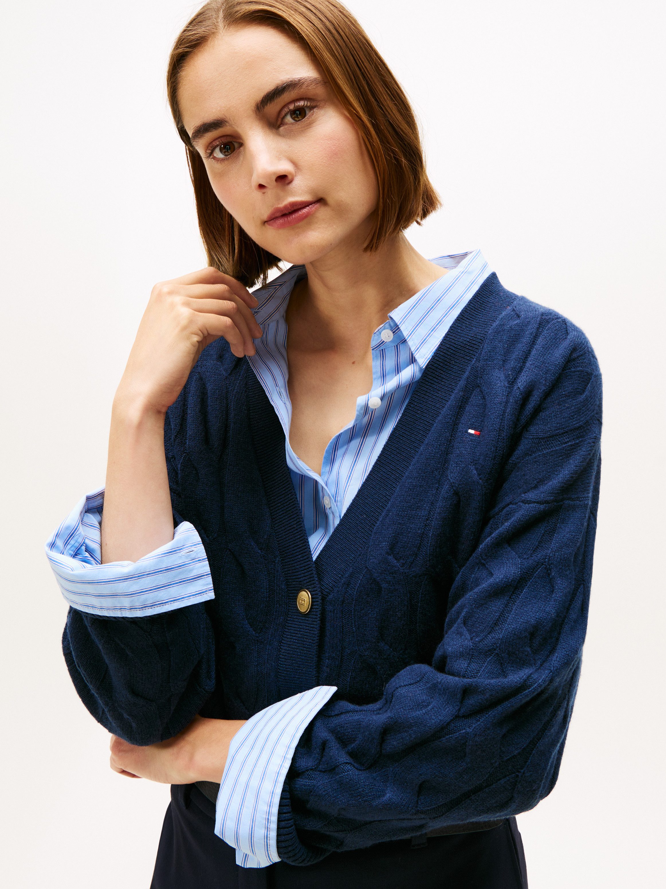 Tommy Hilfiger Vest SOFT WOOL CABLE CARDIGAN met kabelpatroon, van zuivere wol